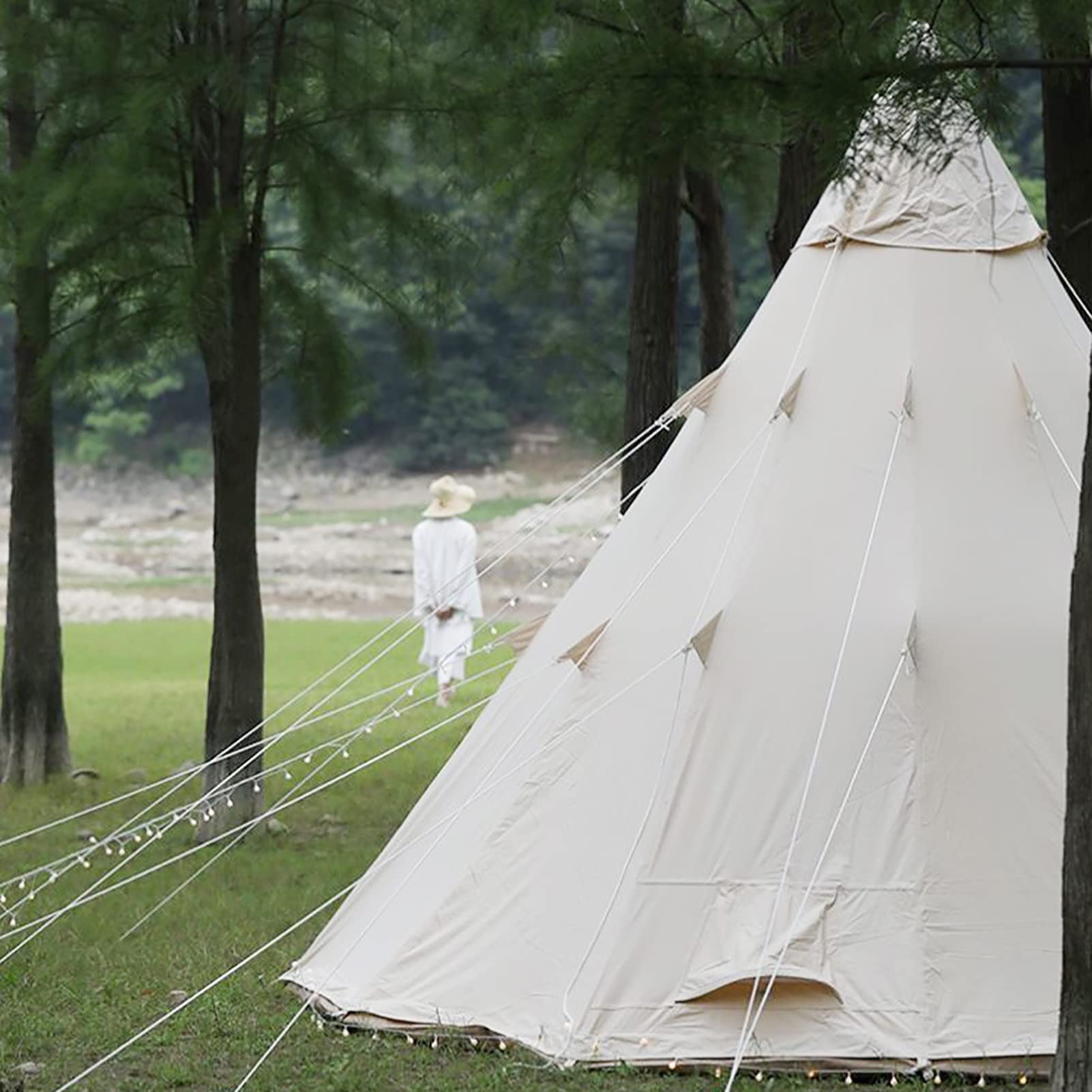 Cotton Canvas Pyramid Tent – Waterproof 3–4 Person All-Season Glamping Shelter 4×4×3m