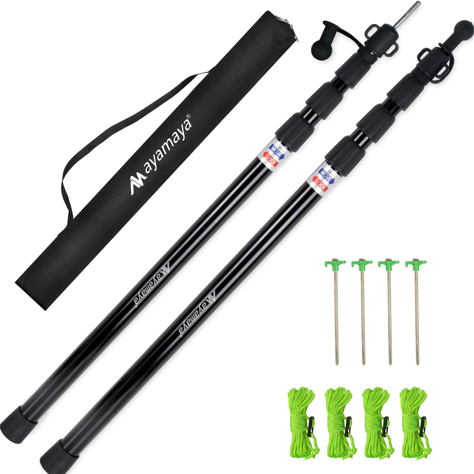Telescoping Aluminum Tarp Poles – Heavy-Duty Adjustable Tent Pole Set with Stakes & Guylines for Camping Shelters and Awnings
