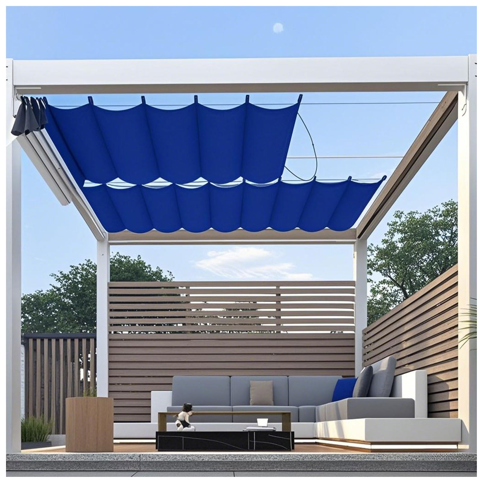 Retractable Sun Shade Canopy – Sliding Wave Shade Sail for Pergola, Patio & Gazebo Outdoor Use