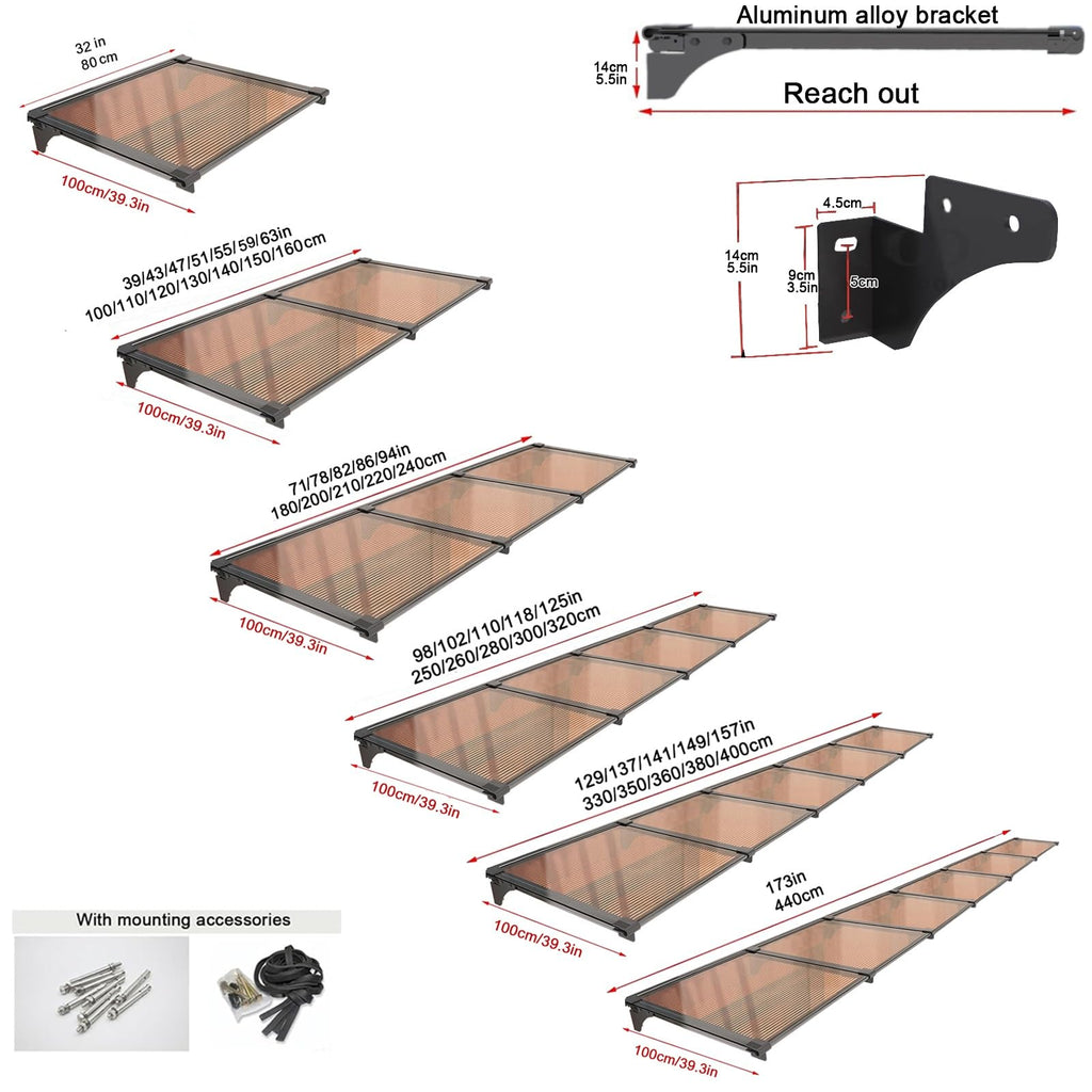 UV-Resistant Polycarbonate Door & Window Canopy – Weatherproof Awning 100 × 400 cm (3.3 × 13 FT)