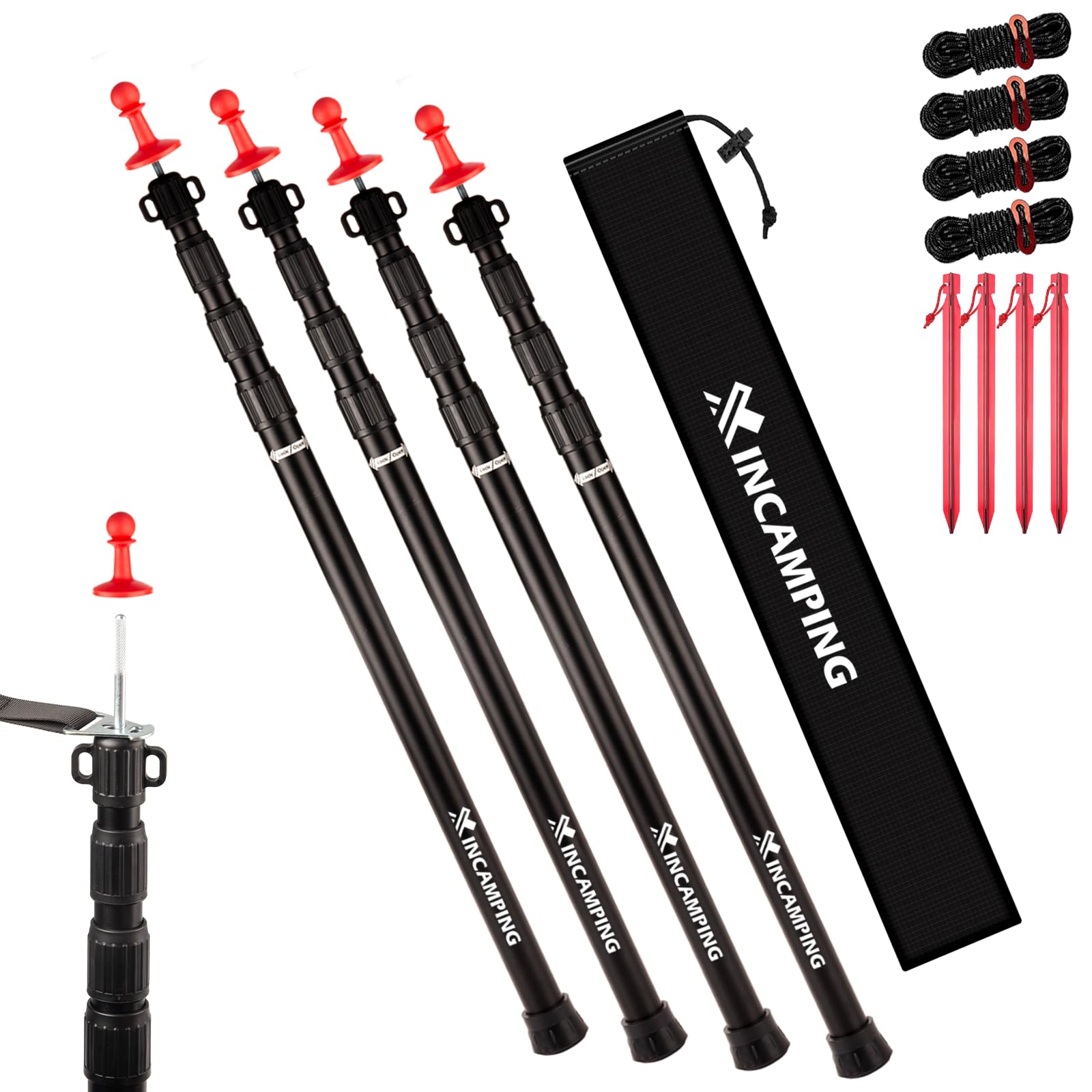 Adjustable Aluminum Tarp Poles – Heavy-Duty Awning Pole Set for Camping & Hiking (Set of 2)