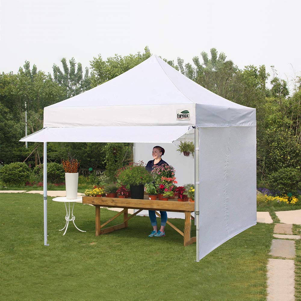 Eurmax USA 10x10 Pop Up Canopy,Commercial Tent with Patented No-Tip Rolling Bag,24sqft Extension Awning & 4 Zippered Removable Walls,UV & Water Resistant,Heavy Duty Instant Shelter Gazebo