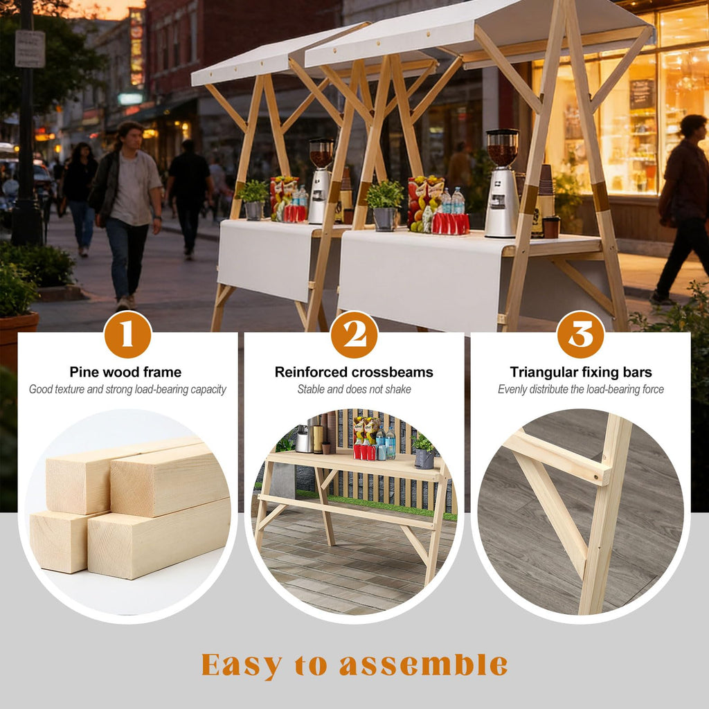Portable Vendor Cart with Canopy – Foldable Market Stall with Wheels for Festivals, Markets & Outdoor Events