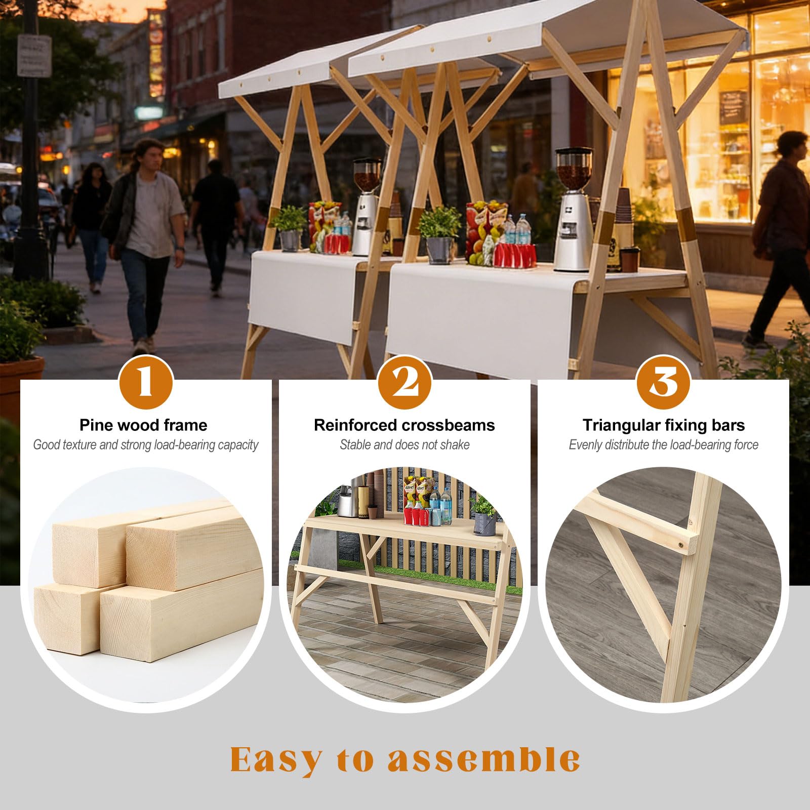 Portable Vendor Cart with Canopy – Foldable Market Stall with Wheels for Festivals, Markets & Outdoor Events