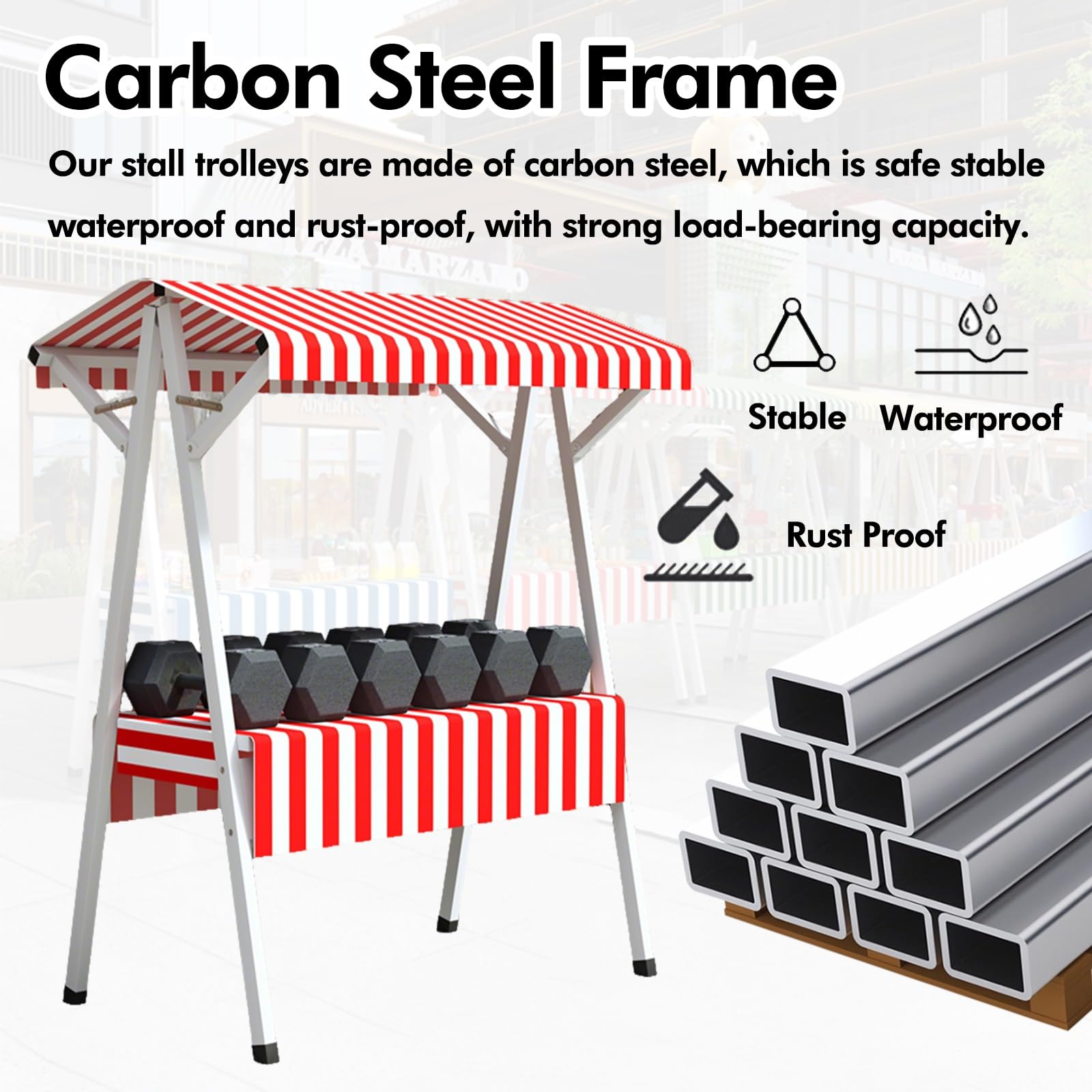 Mobile Food Cart with Canopy – 4-Wheel Vendor Stand for Markets, Festivals & Outdoor Events