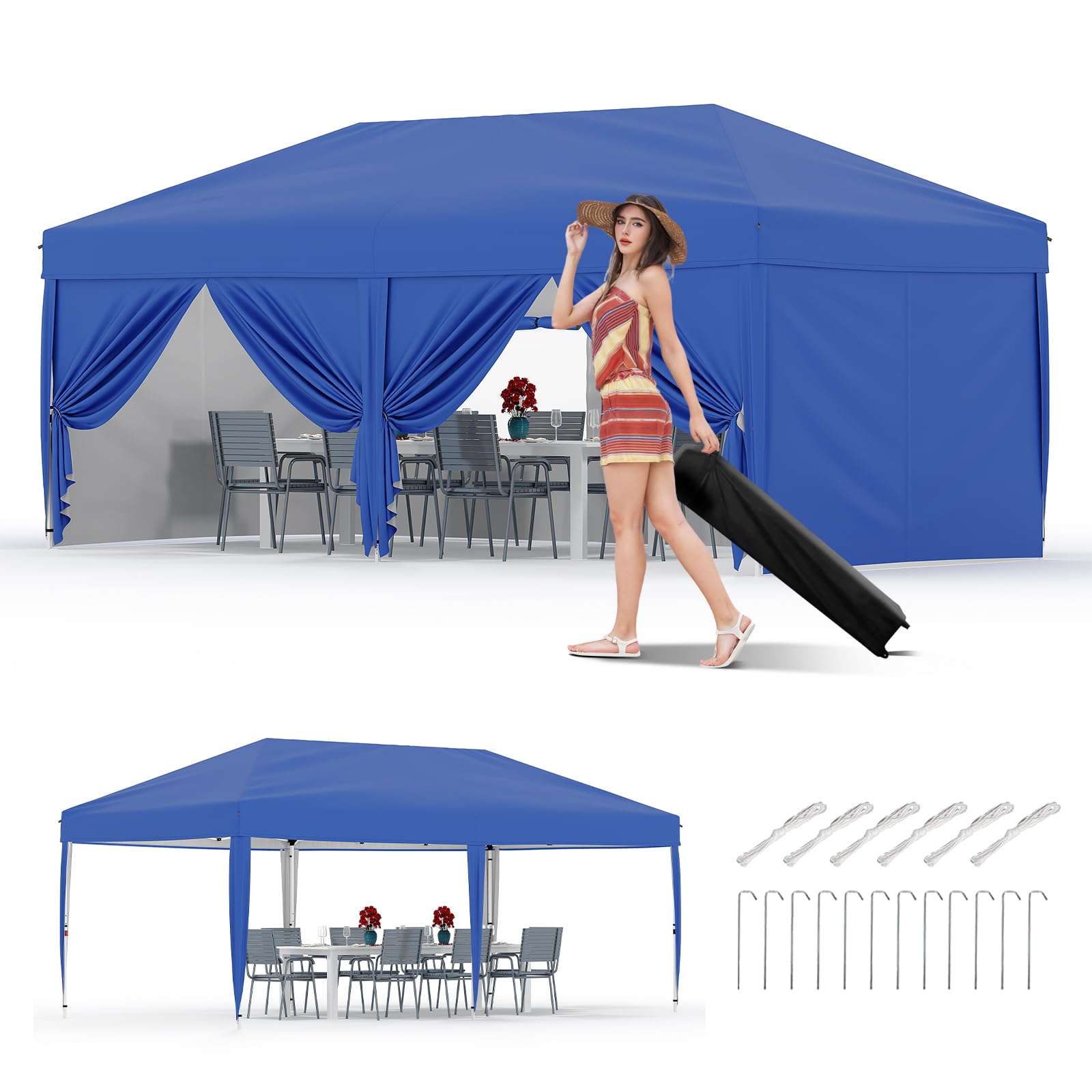 10 × 10 FT Heavy-Duty Pop-Up Canopy Tent – One-Person Setup, Waterproof UPF 50+ Shelter for Events & Markets