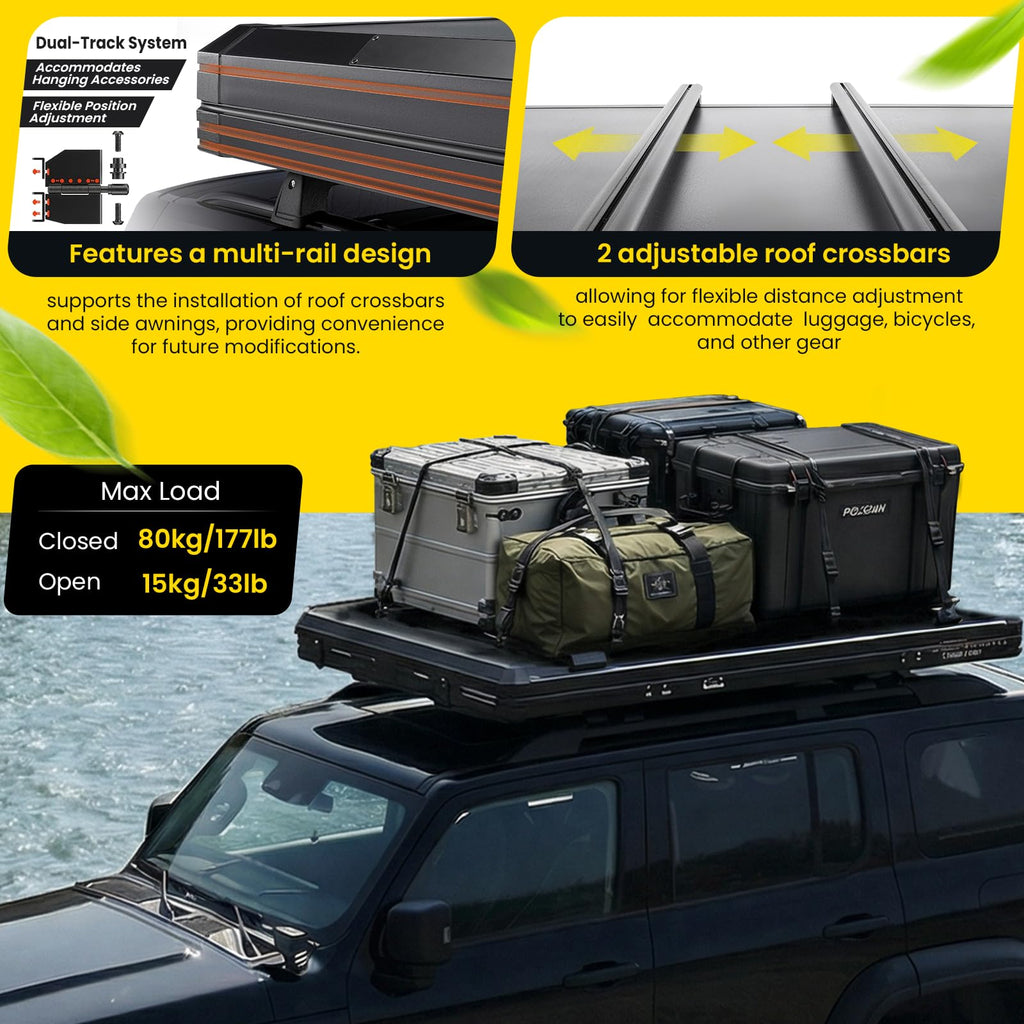 Hard Shell Rooftop Tent – Waterproof 2–3 Person Car Camping Tent for SUV, Truck & Sedan, Black