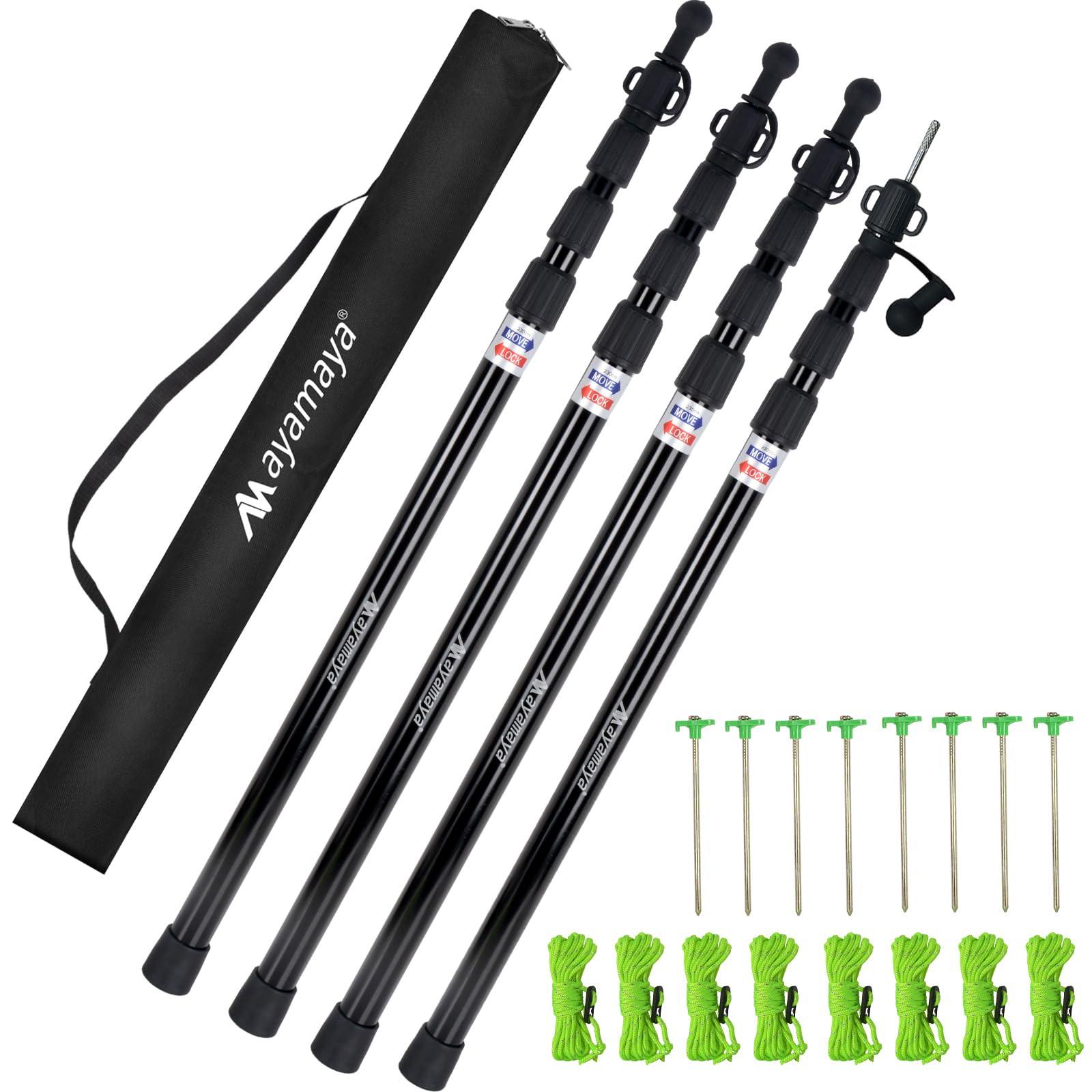 Telescoping Aluminum Tarp Poles – Heavy-Duty Adjustable Tent Pole Set with Stakes & Guylines for Camping Shelters and Awnings