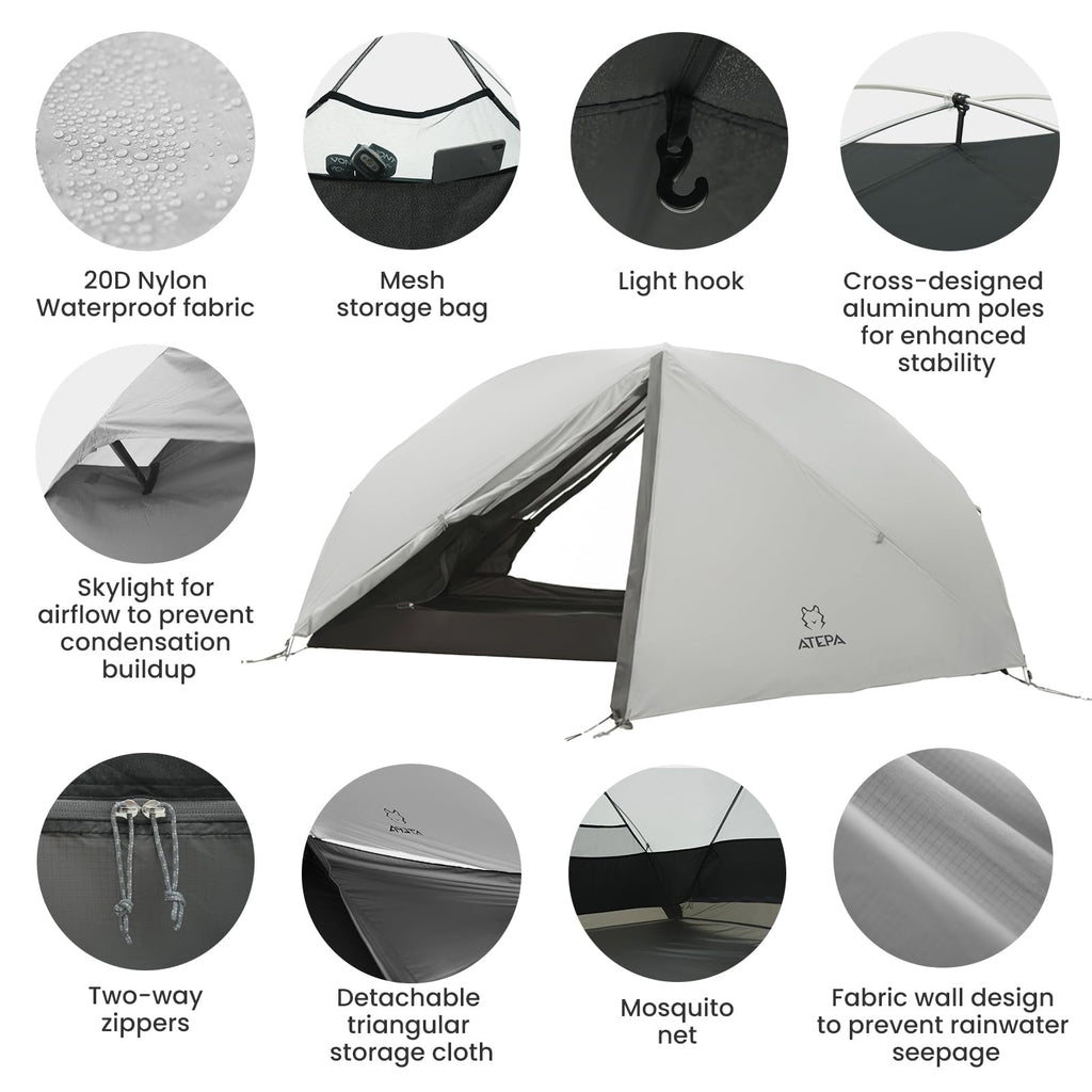 Ultralight 1–2 Person Backpacking Tent – 20D SilNylon 4-Season Waterproof Freestanding Shelter with Vestibule