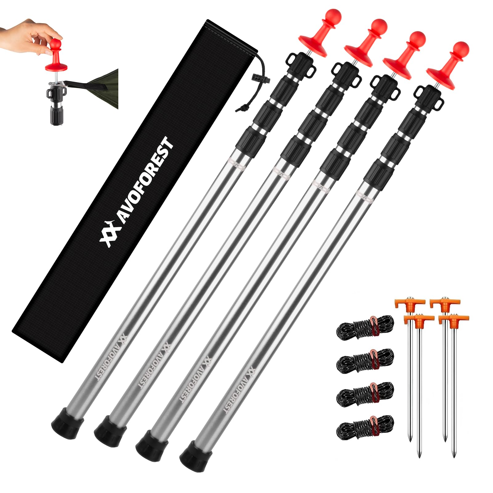 Heavy-Duty Adjustable Tarp Poles – Aviation Aluminum Awning Pole Set for Camping & Hiking (2 or 4 Pack)