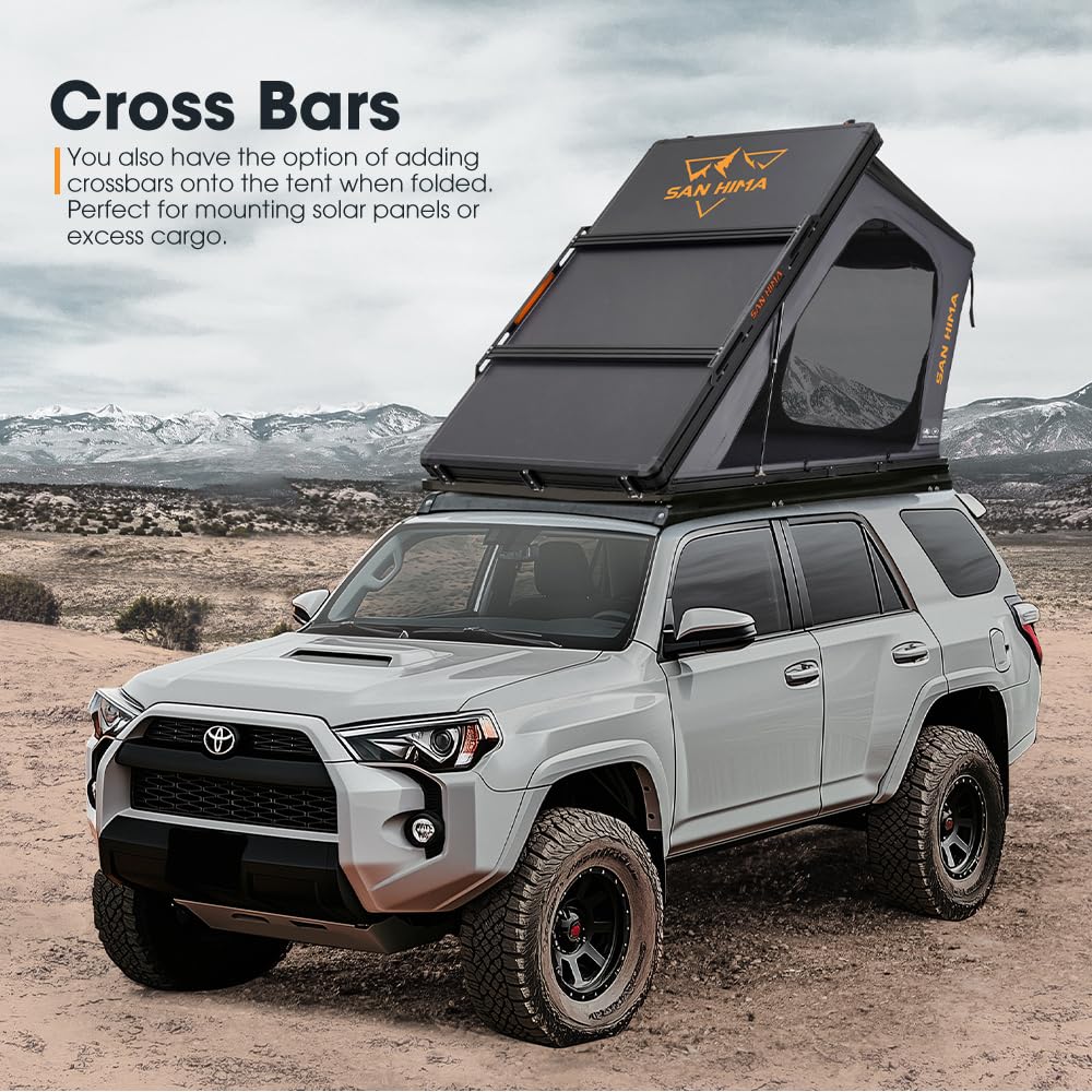 Hard Shell Aluminum Rooftop Tent – Slimline Overland Roof Tent with LED Light & Mattress for 2–3 People