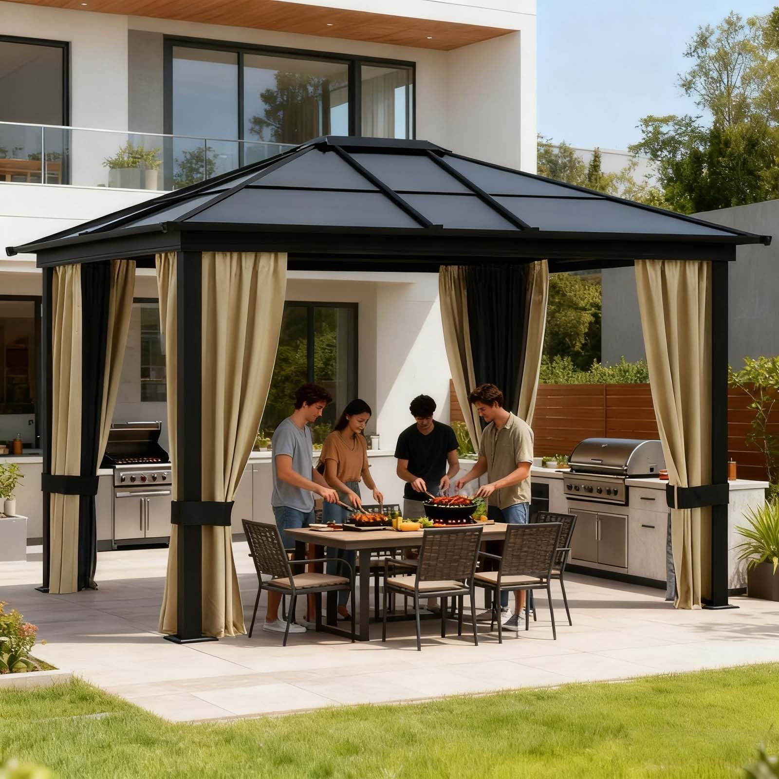 Waterproof Double Roof Gazebo Canopy – Outdoor Shelter for Patio, Garden & Backyard (11.8 × 9.7 FT)