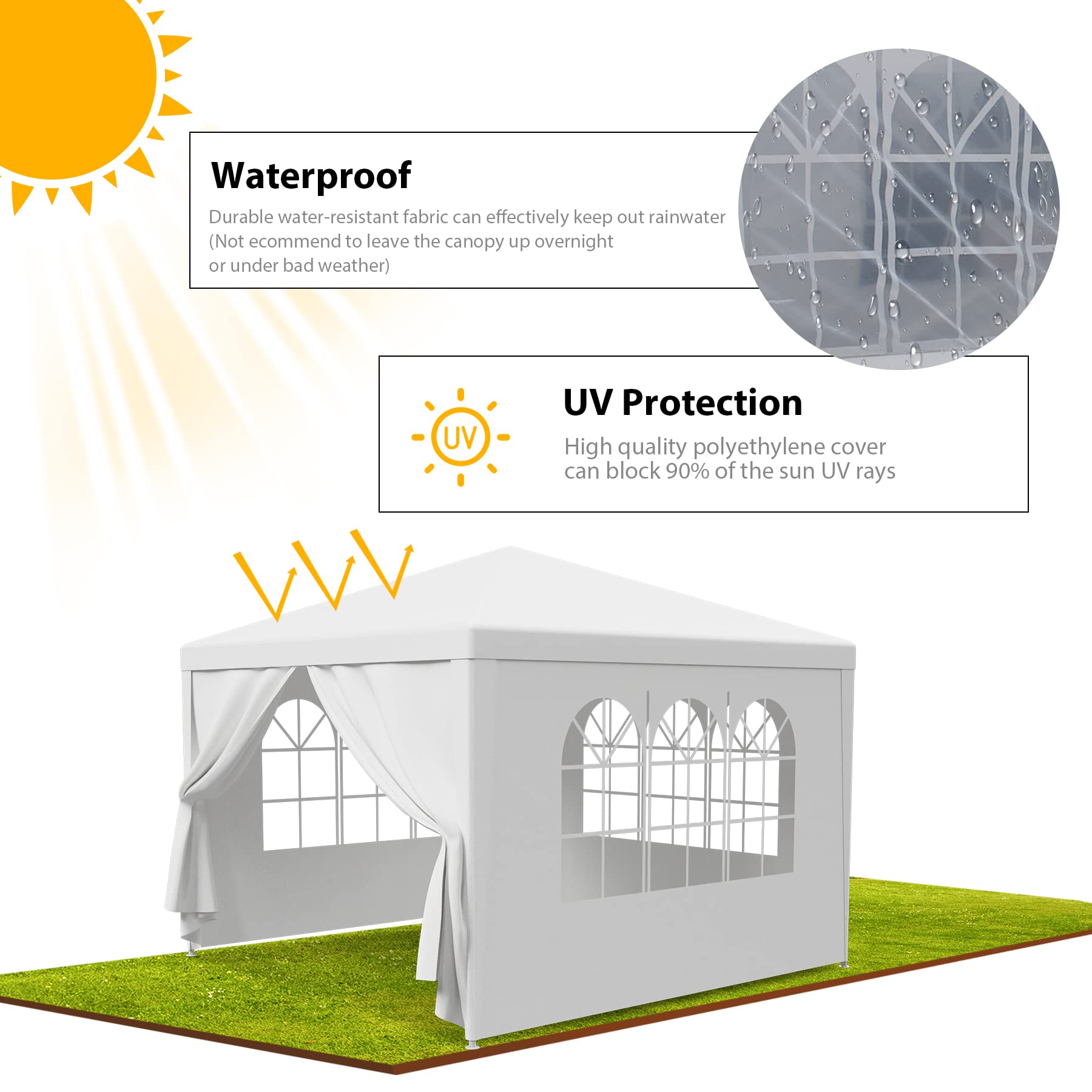 Waterproof Gazebo Canopy Tent – Heavy-Duty Event Shelter with Removable Sidewalls & Windows, White