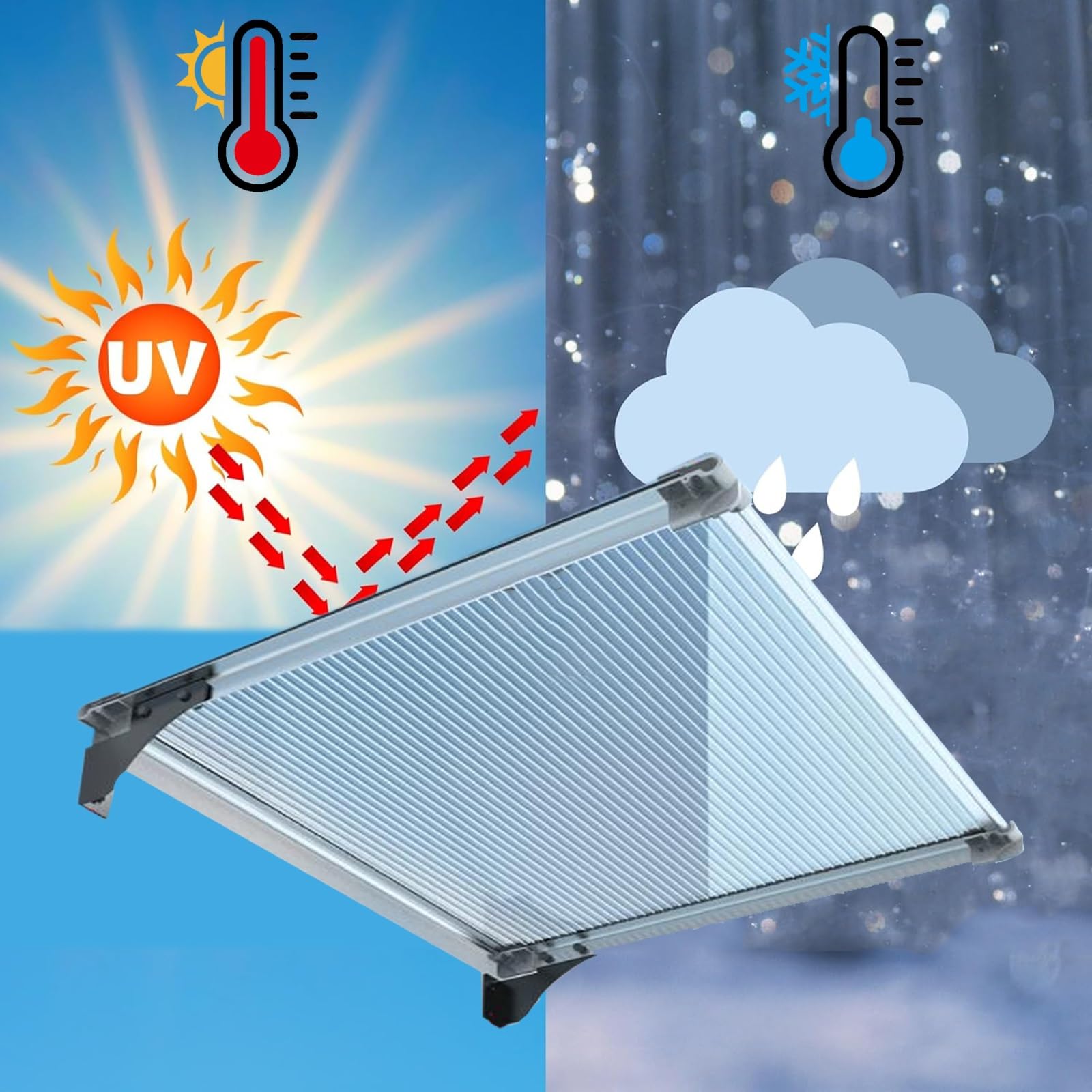 UV-Resistant Polycarbonate Door & Window Canopy – Weatherproof Awning 100 × 400 cm (3.3 × 13 FT)