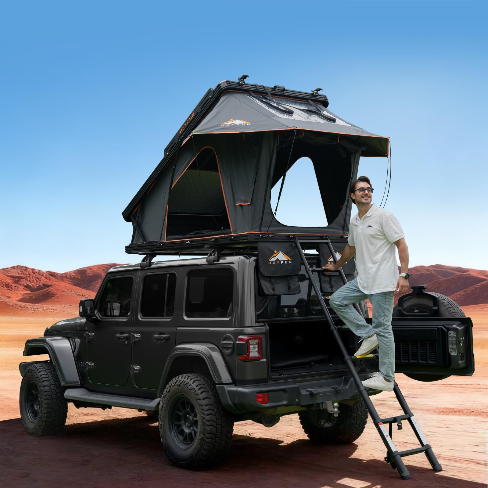 Innovator Pro Elevated Rooftop Tent Hard Shell with Skyview Window, Regular&TPU Rain Flies, USB Outlet, Luggage Racks&Full Circle LED Strip, Aluminum Pop Up Roof Top Tent for Truck Jeep SUV