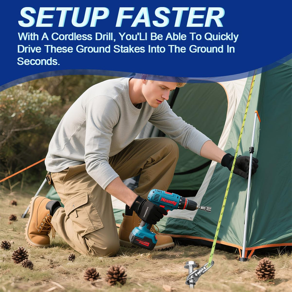 12-Inch Steel Screw-In Tent Stakes – Heavy-Duty Ground Anchor Kit with Driver & Storage Bag (8 Pack)