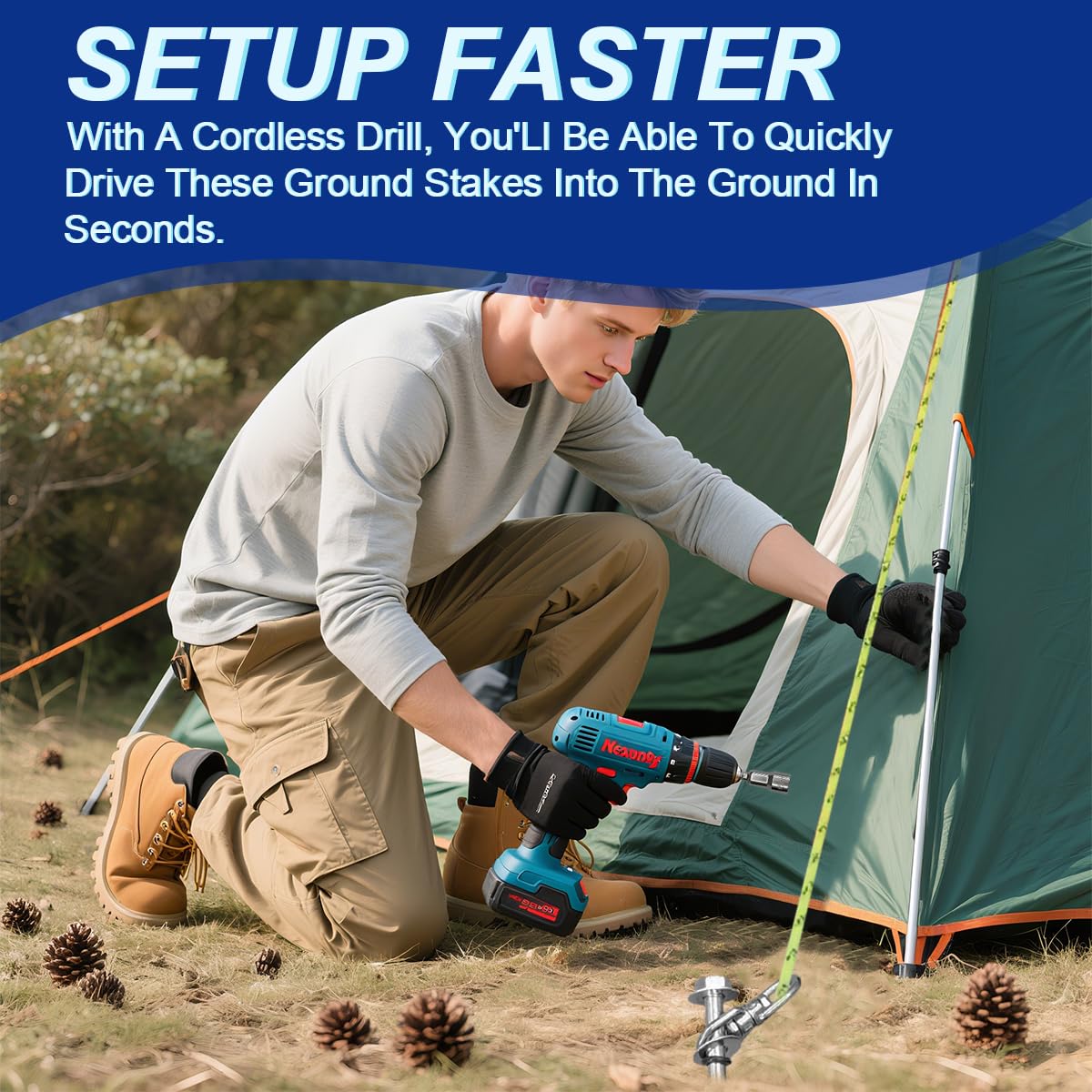 12-Inch Steel Screw-In Tent Stakes – Heavy-Duty Ground Anchor Kit with Driver & Storage Bag (8 Pack)