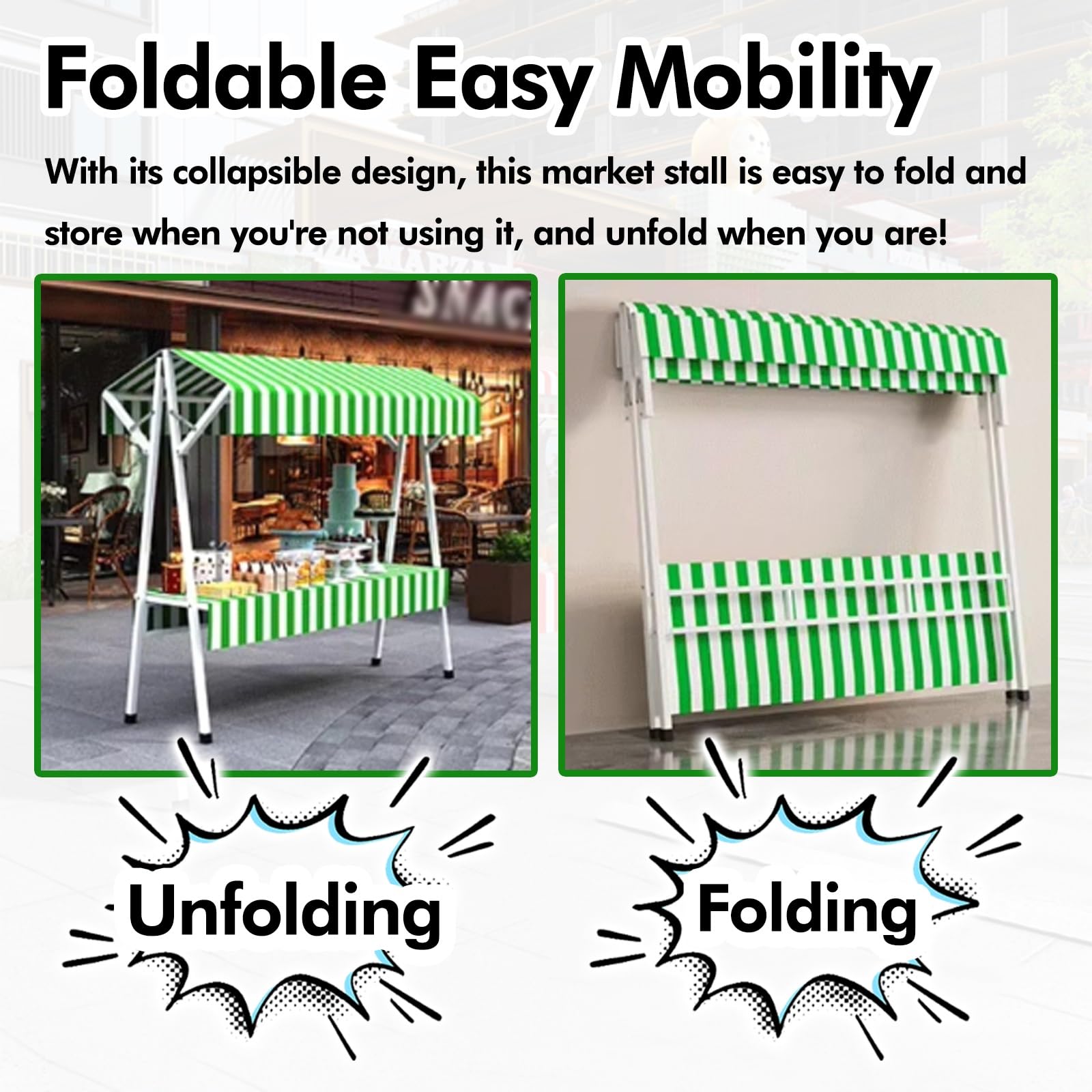 Mobile Food Cart with Canopy – 4-Wheel Vendor Stand for Markets, Festivals & Outdoor Events