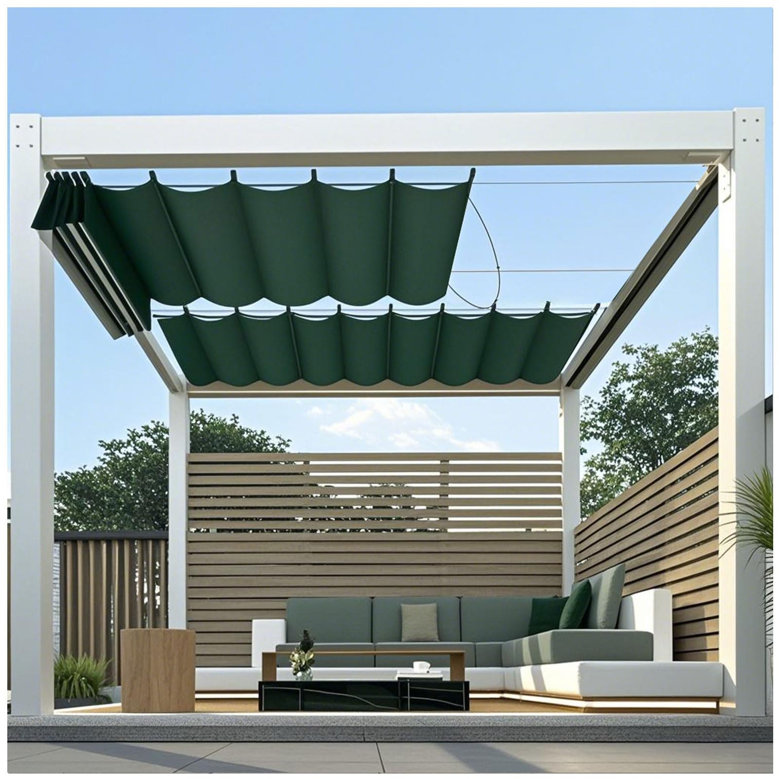 Retractable Sun Shade Canopy – Sliding Wave Shade Sail for Pergola, Patio & Gazebo Outdoor Use