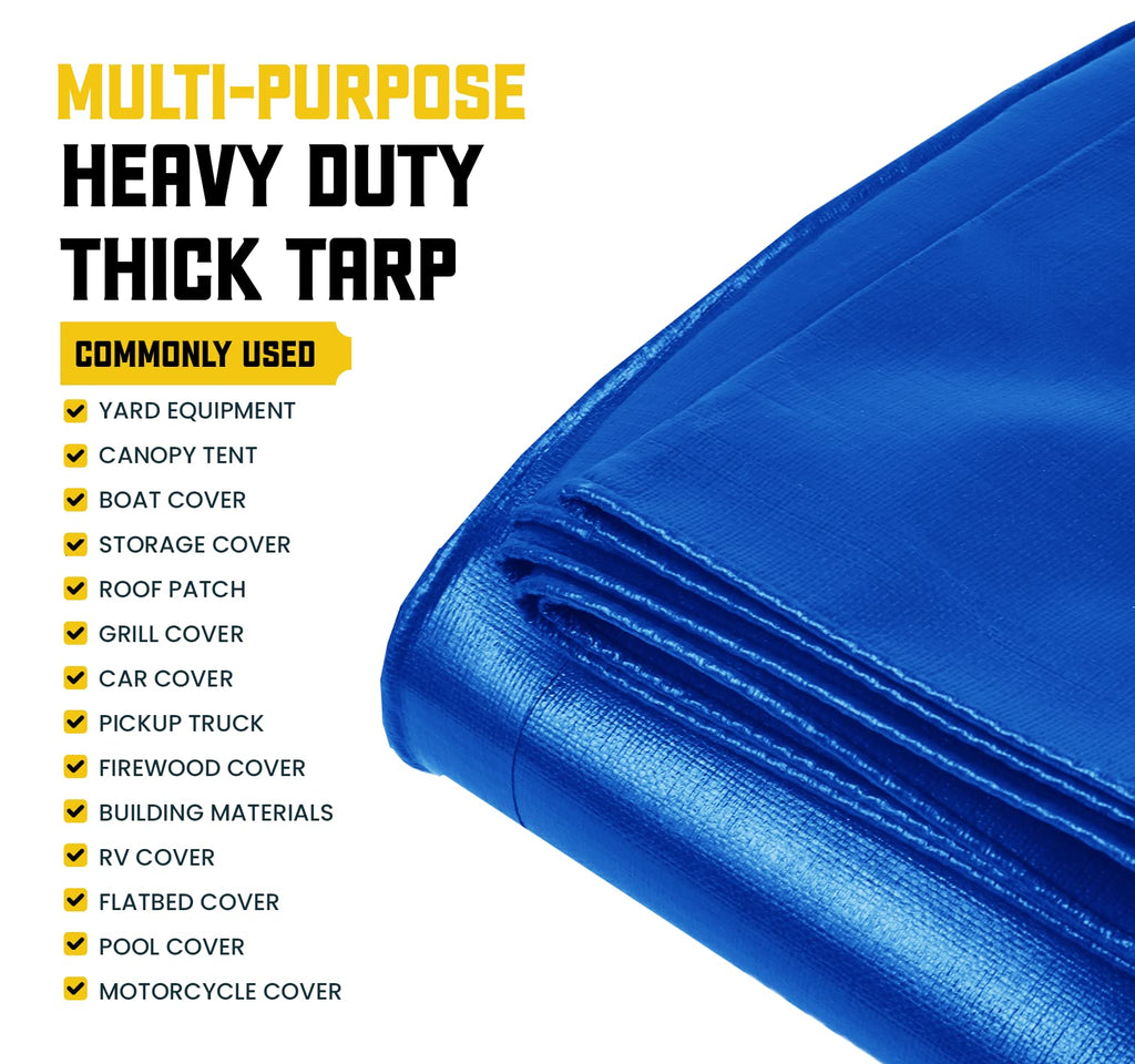 Extra Heavy-Duty Waterproof Tarp – UV-Resistant Rip-Resistant Cover for Roof, Patio, Pool & Boat Protection