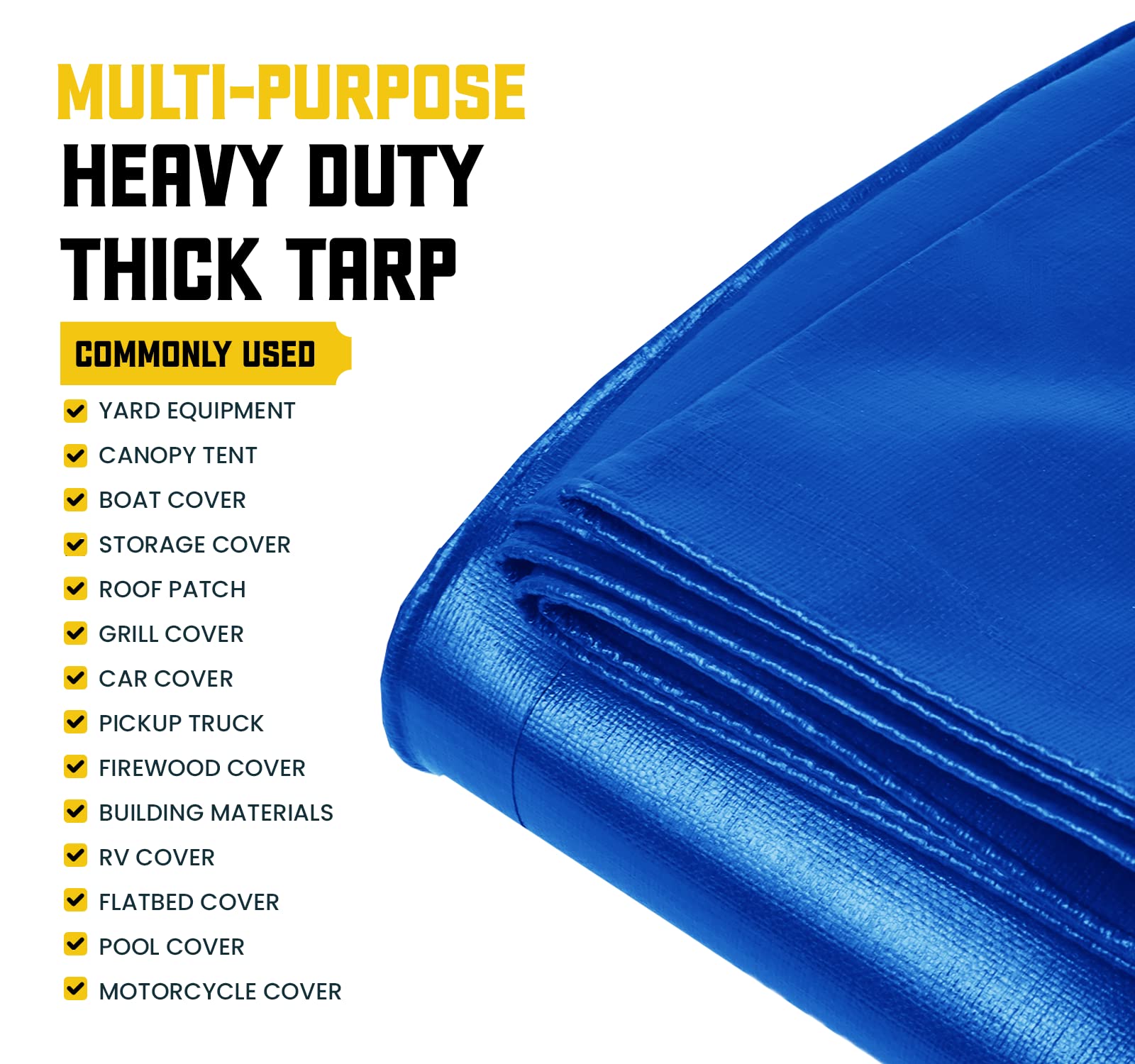 Extra Heavy-Duty Waterproof Tarp – UV-Resistant Rip-Resistant Cover for Roof, Patio, Pool & Boat Protection