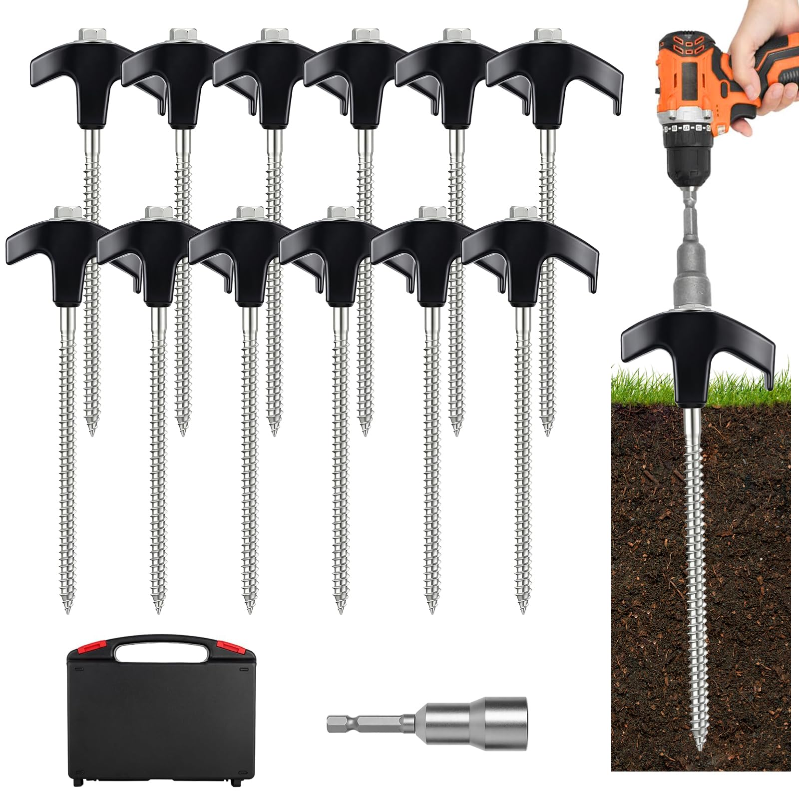 8-Inch Screw-In Tent Stakes – Heavy-Duty Ground Anchors for Canopies, Camping & Outdoor Use