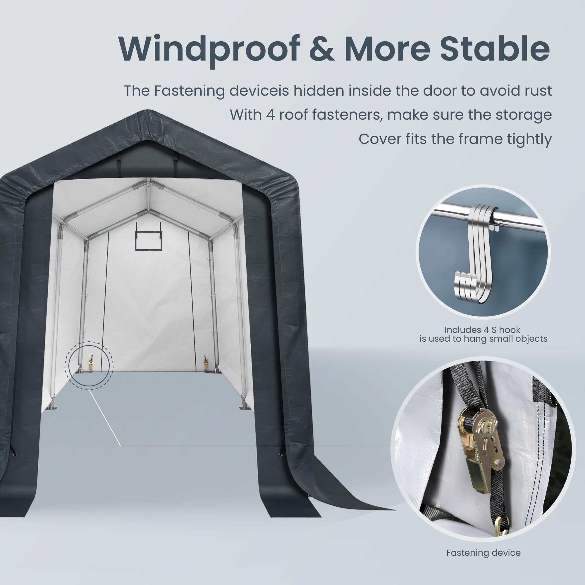 6 × 10 FT Portable Storage Shed – Waterproof Garage Shelter with Roll-Up Zipper Doors for Vehicles & Equipment