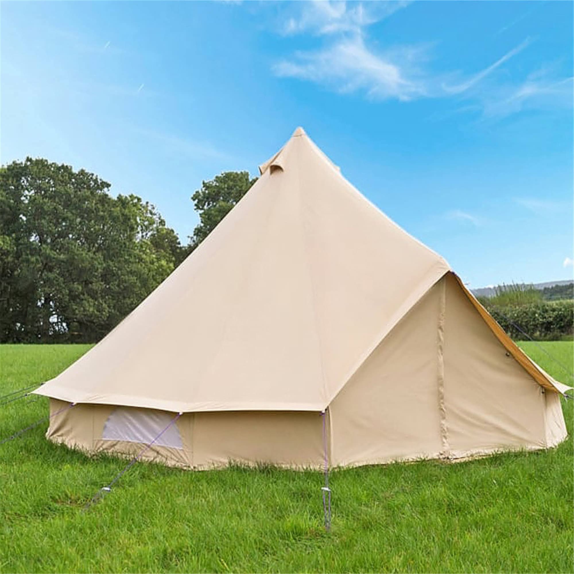 Waterproof Canvas Bell Tent with Zipped Groundsheet & Stove Jack – 3/4/5/6m Glamping Shelter
