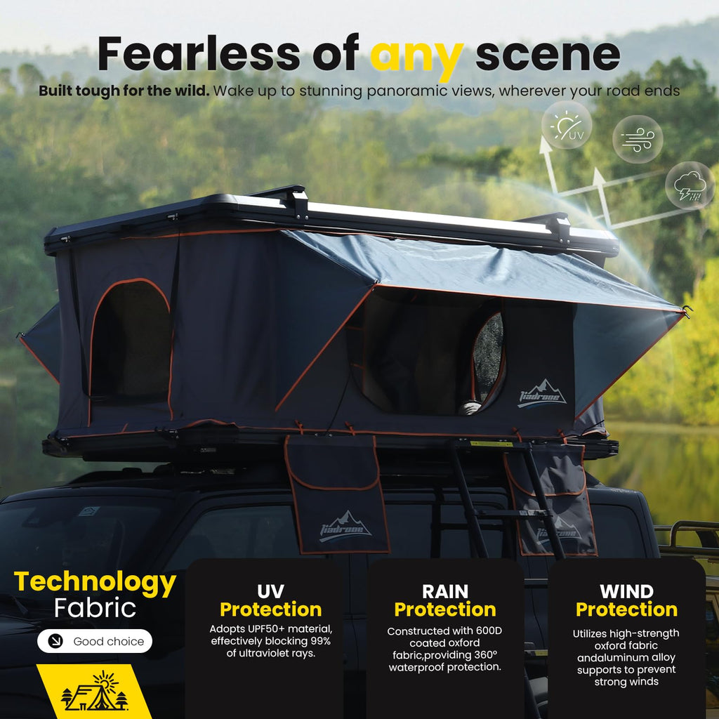 Hard Shell Rooftop Tent – Waterproof 2–3 Person Car Camping Tent for SUV, Truck & Sedan, Black
