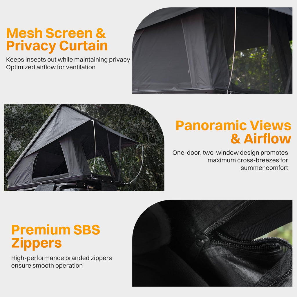Aluminum Rooftop Tent – Roof Tent with LED Light & Memory Foam Mattress for 2–3 People