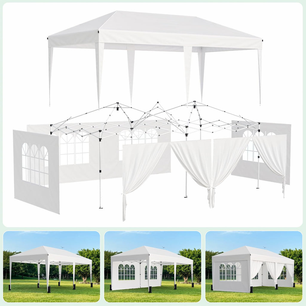 10 × 20 FT Pop-Up Canopy Tent – Event Shelter with 6 Sidewalls, Windows & Roller Bag for Outdoor Use