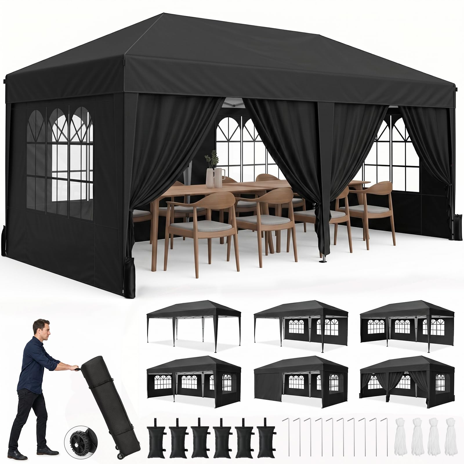10 × 20 FT Pop-Up Canopy Tent – Event Shelter with 6 Sidewalls, Windows & Roller Bag for Outdoor Use
