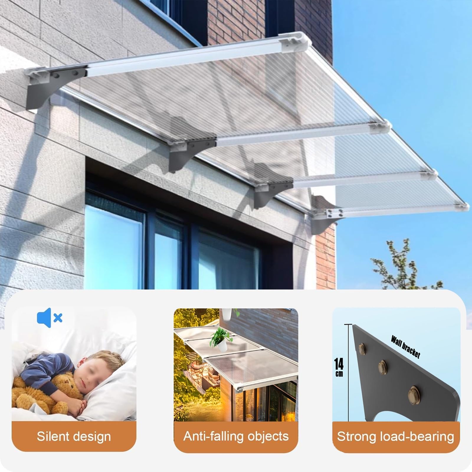 UV-Resistant Polycarbonate Door & Window Canopy – Weatherproof Awning 100 × 400 cm (3.3 × 13 FT)