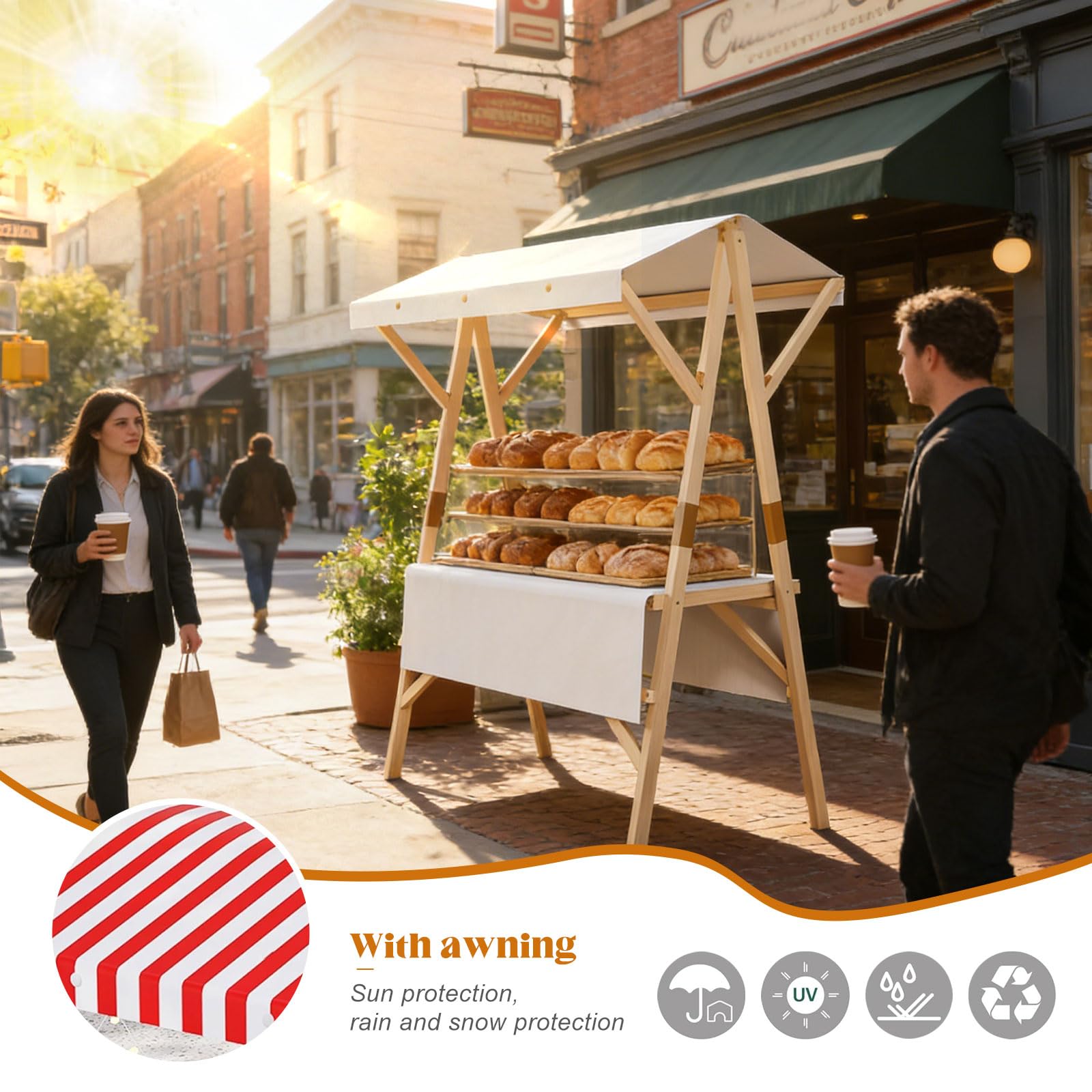 Portable Vendor Cart with Canopy – Foldable Market Stall with Wheels for Festivals, Markets & Outdoor Events