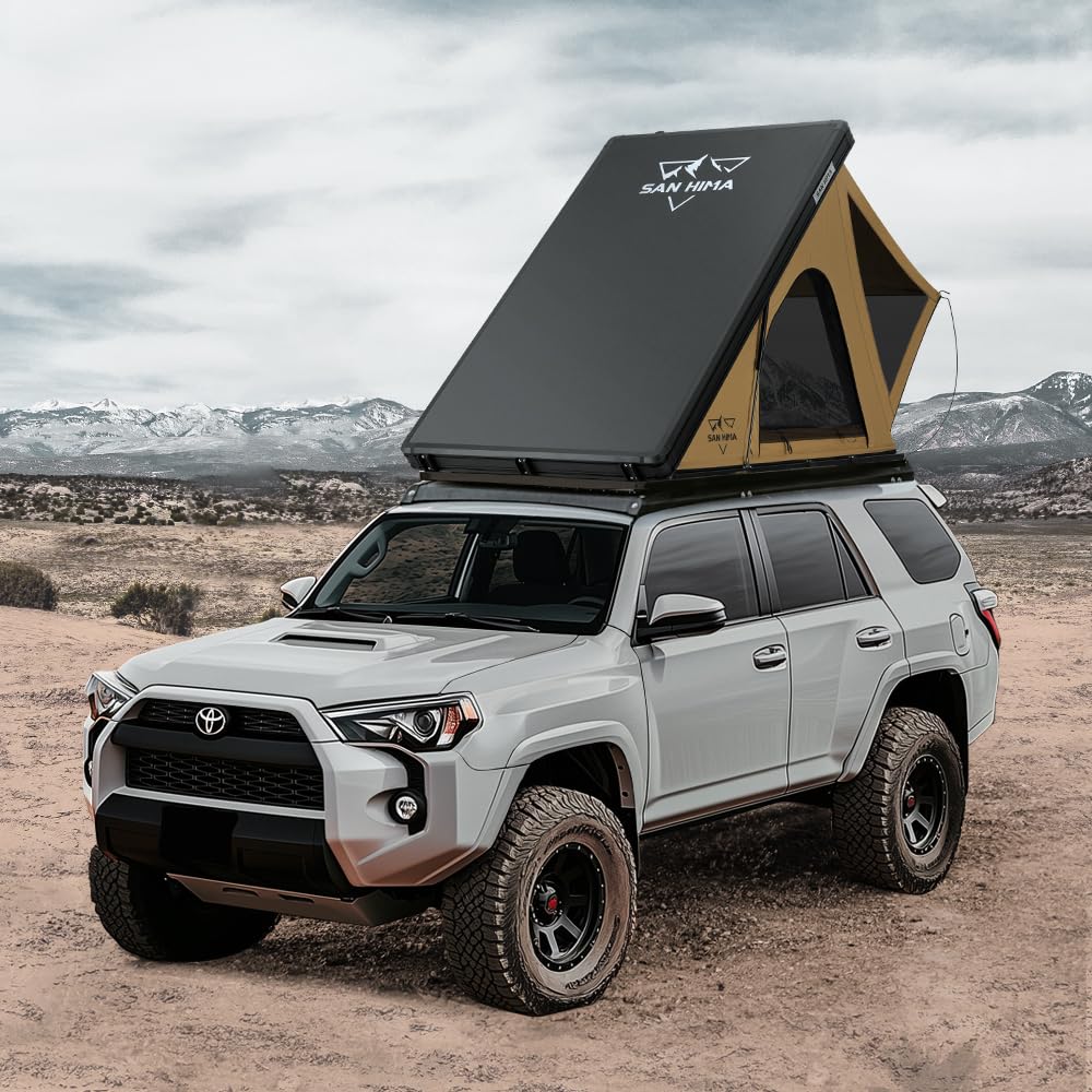 Hard Shell Aluminum Rooftop Tent – Slimline Overland Roof Tent with LED Light & Mattress for 2–3 People