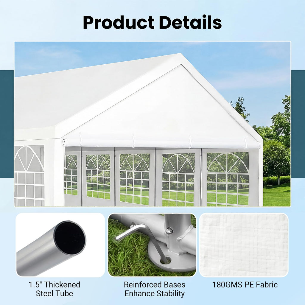 Heavy-Duty Party Tent – Waterproof Outdoor Event Shelter with Removable Sidewalls, White