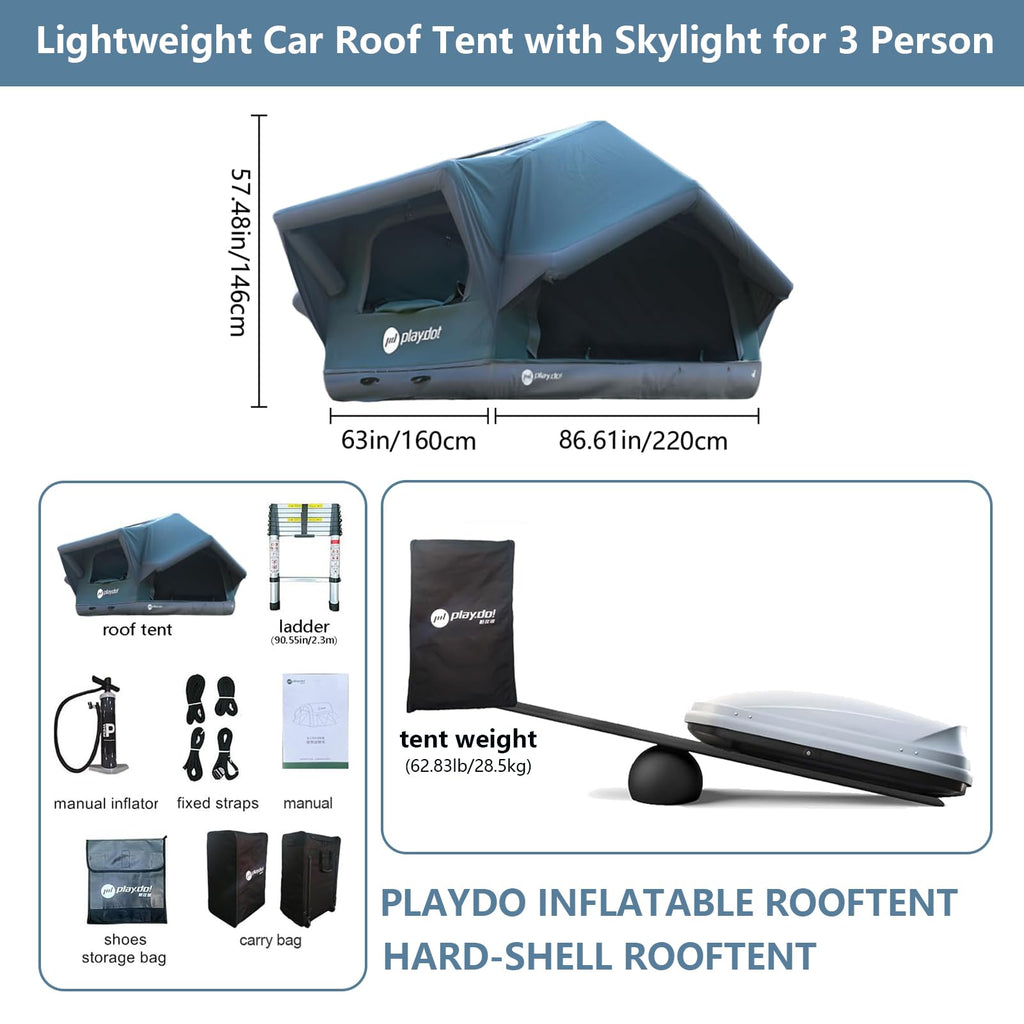 Inflatable Rooftop Tent – Waterproof Pop-Up Air Tent with Skylight for SUV & Truck Camping