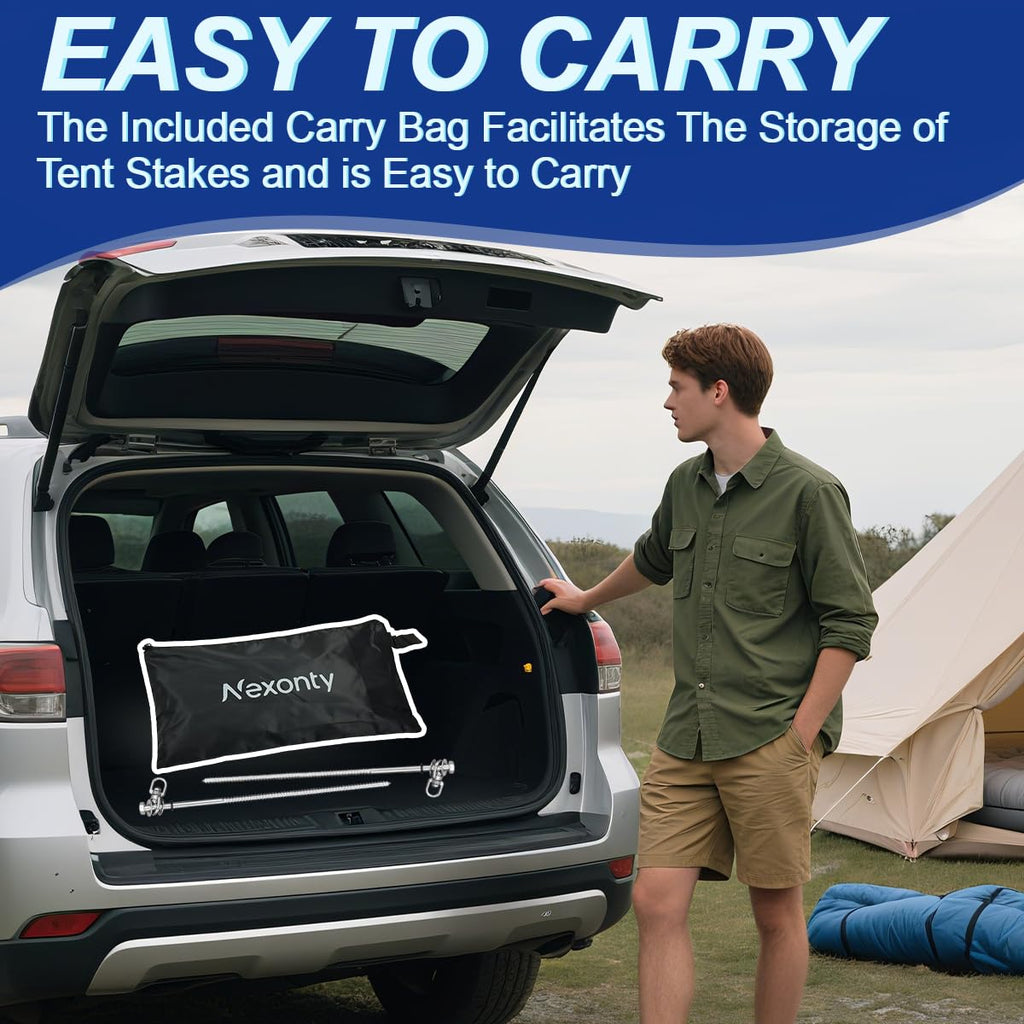 12-Inch Steel Screw-In Tent Stakes – Heavy-Duty Ground Anchor Kit with Driver & Storage Bag (8 Pack)