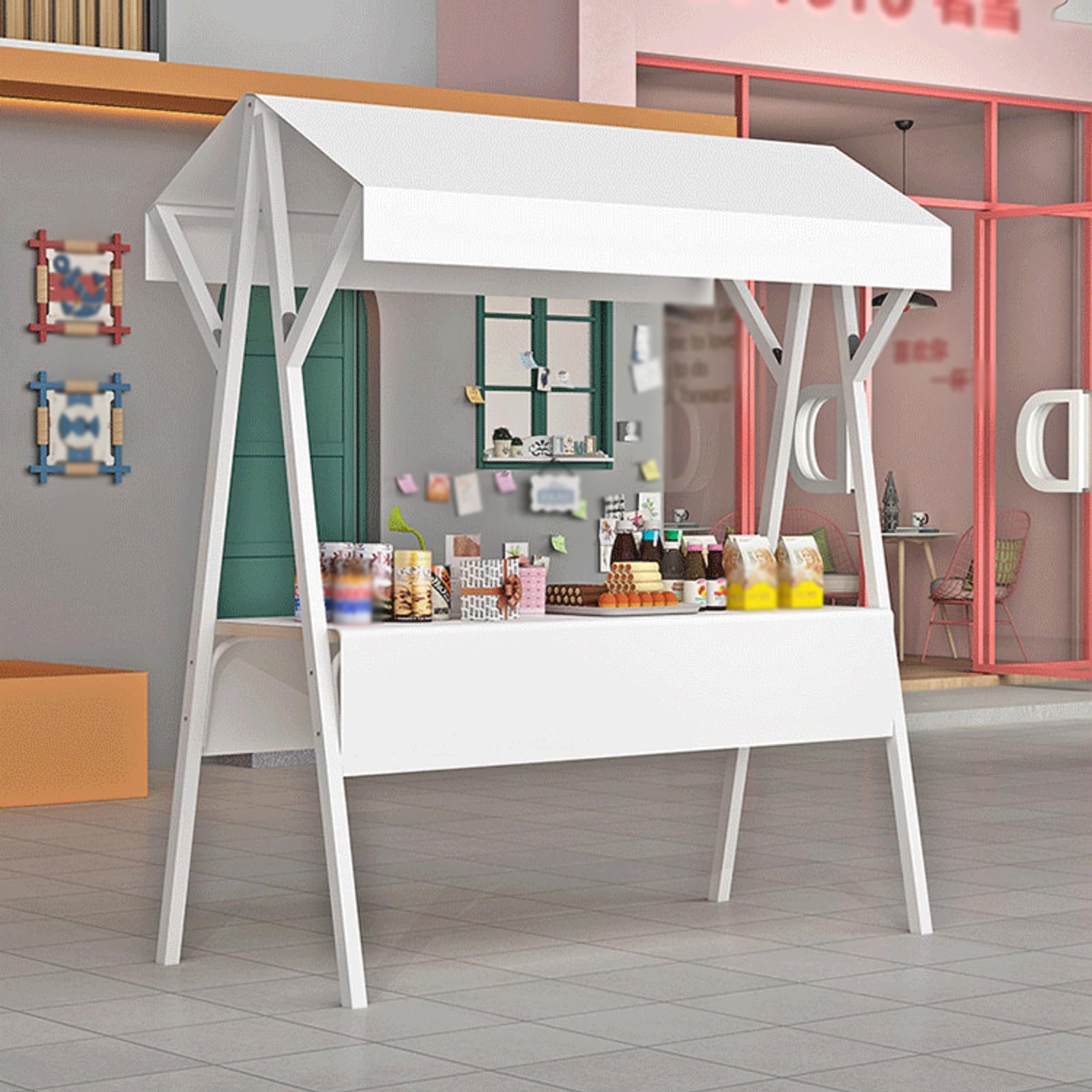 Mobile Food Cart with Canopy – 4-Wheel Vendor Stand for Markets, Festivals & Outdoor Events