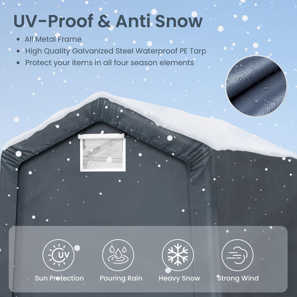 6 × 10 FT Portable Storage Shed – Waterproof Garage Shelter with Roll-Up Zipper Doors for Vehicles & Equipment