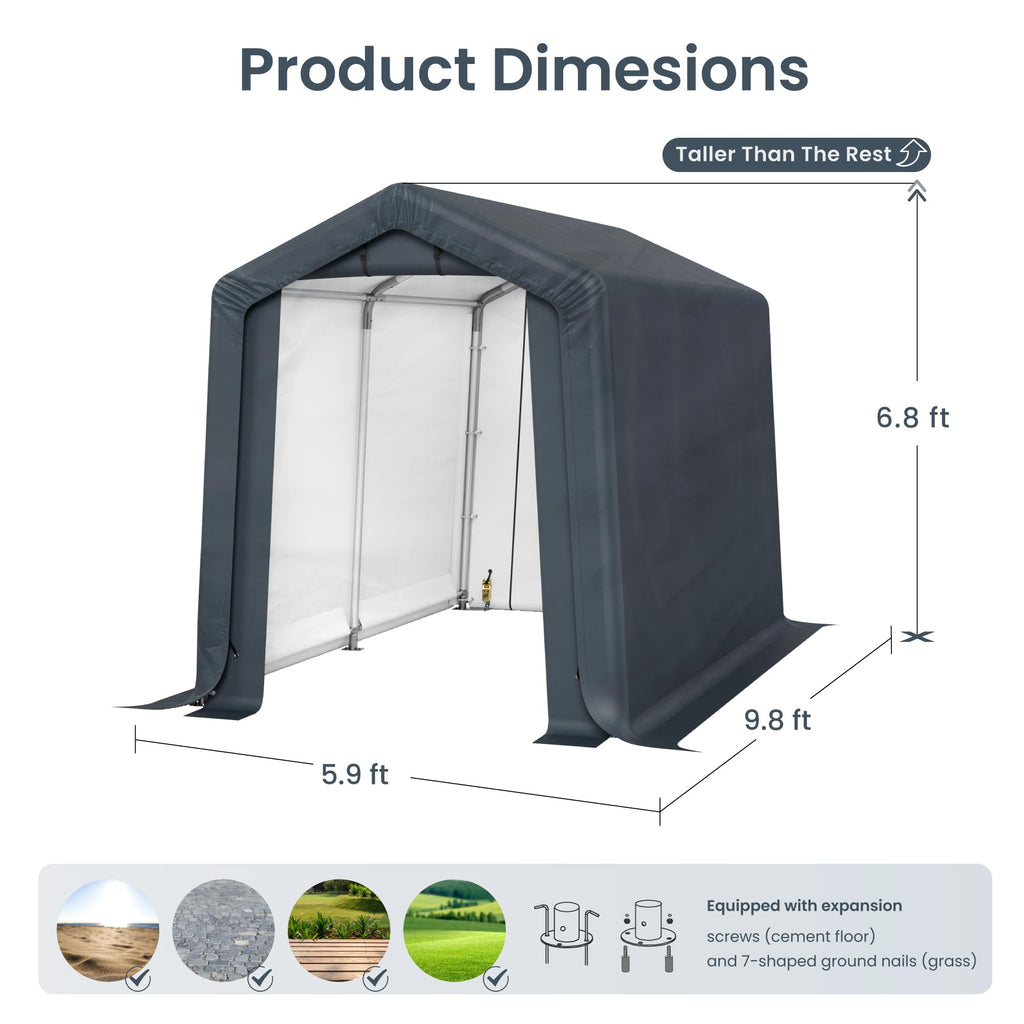 6 × 10 FT Portable Storage Shed – Waterproof Garage Shelter with Roll-Up Zipper Doors for Vehicles & Equipment