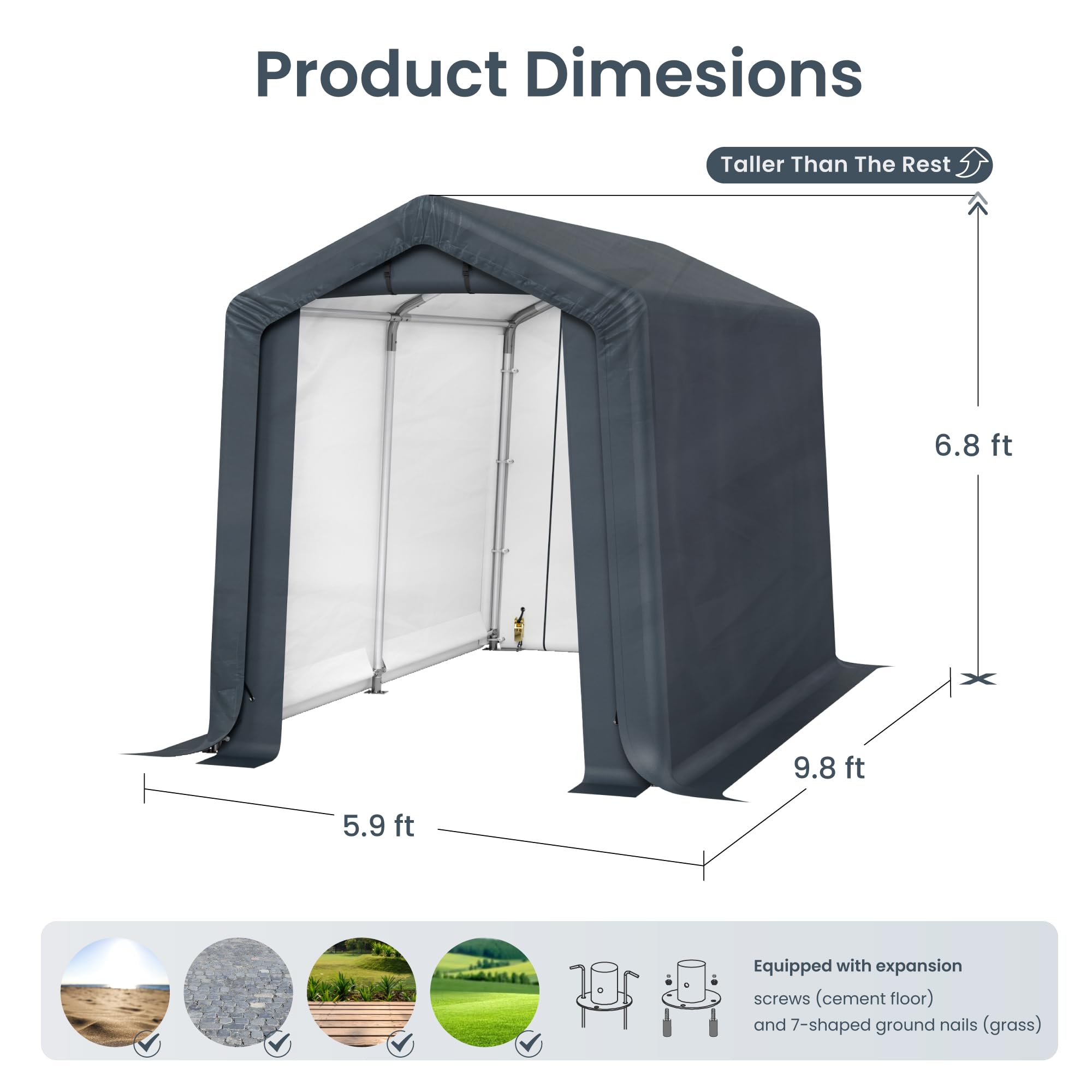 6 × 10 FT Portable Storage Shed – Waterproof Garage Shelter with Roll-Up Zipper Doors for Vehicles & Equipment