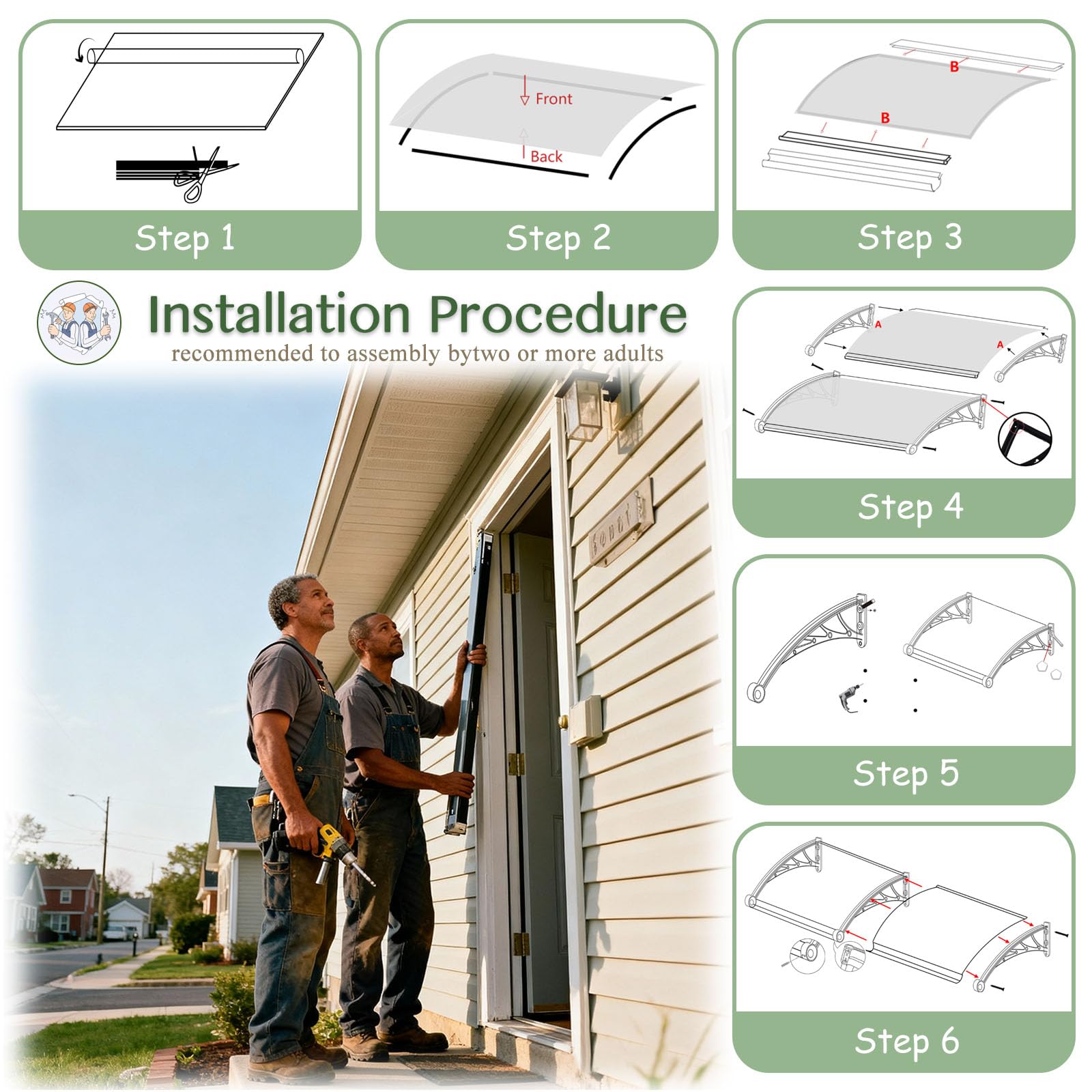 Rainproof Door Canopy – UV-Resistant Polycarbonate Awning with Drainage Design (32 × 114 in)