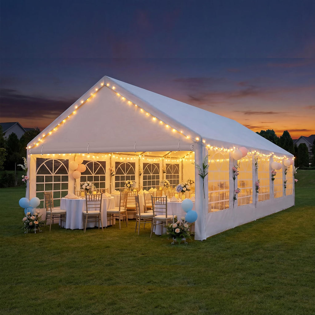 Heavy-Duty Party Tent – Waterproof Outdoor Event Shelter with Removable Sidewalls, White