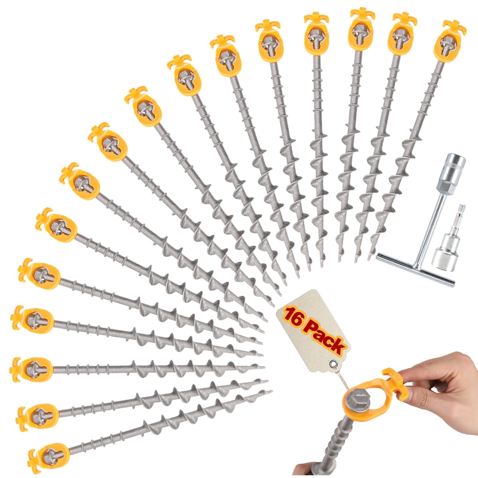 Keltrion 14" Ground Anchors Screw in Non-Rust Cast Aluminum Detachable Tent Stakes
