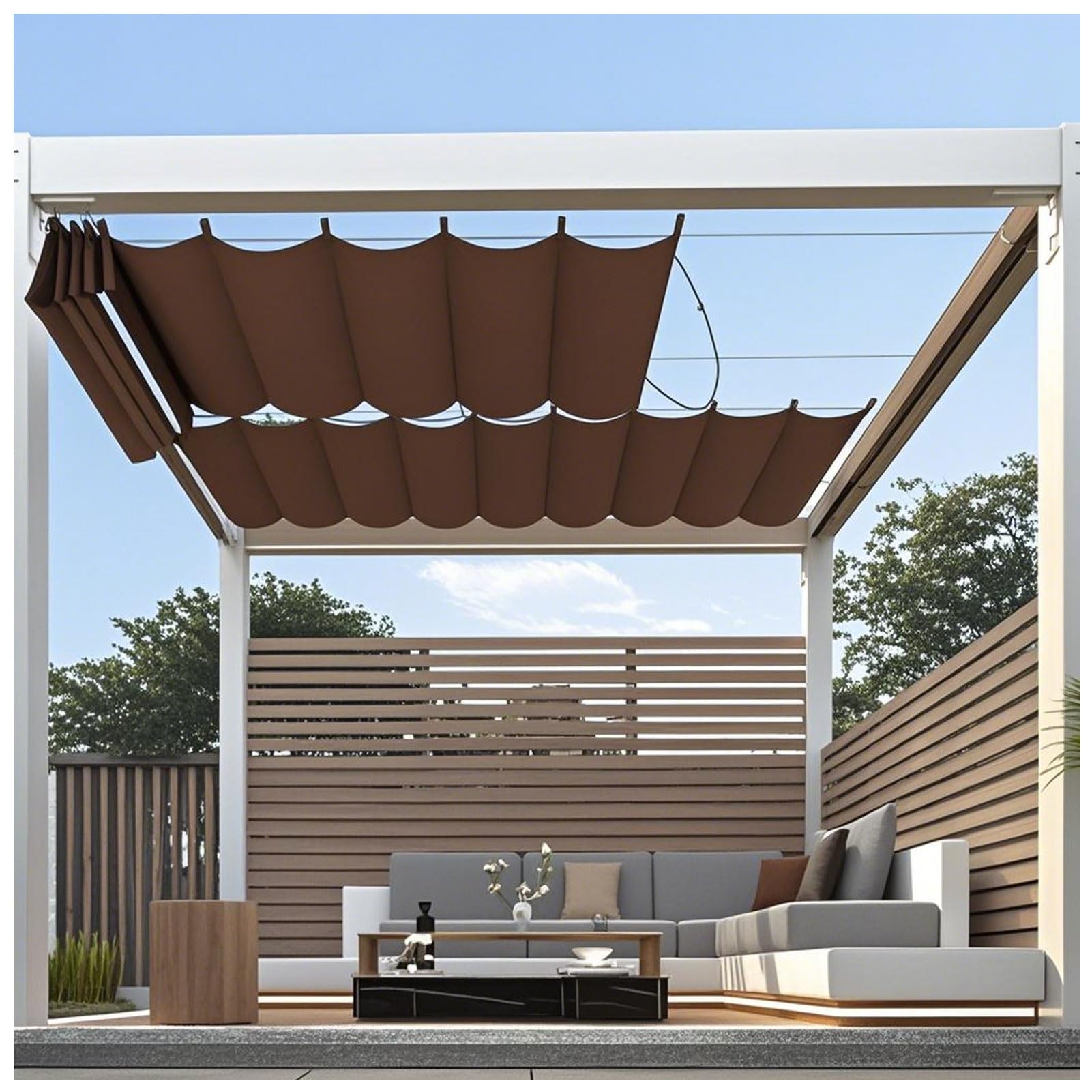 Retractable Sun Shade Canopy – Sliding Wave Shade Sail for Pergola, Patio & Gazebo Outdoor Use