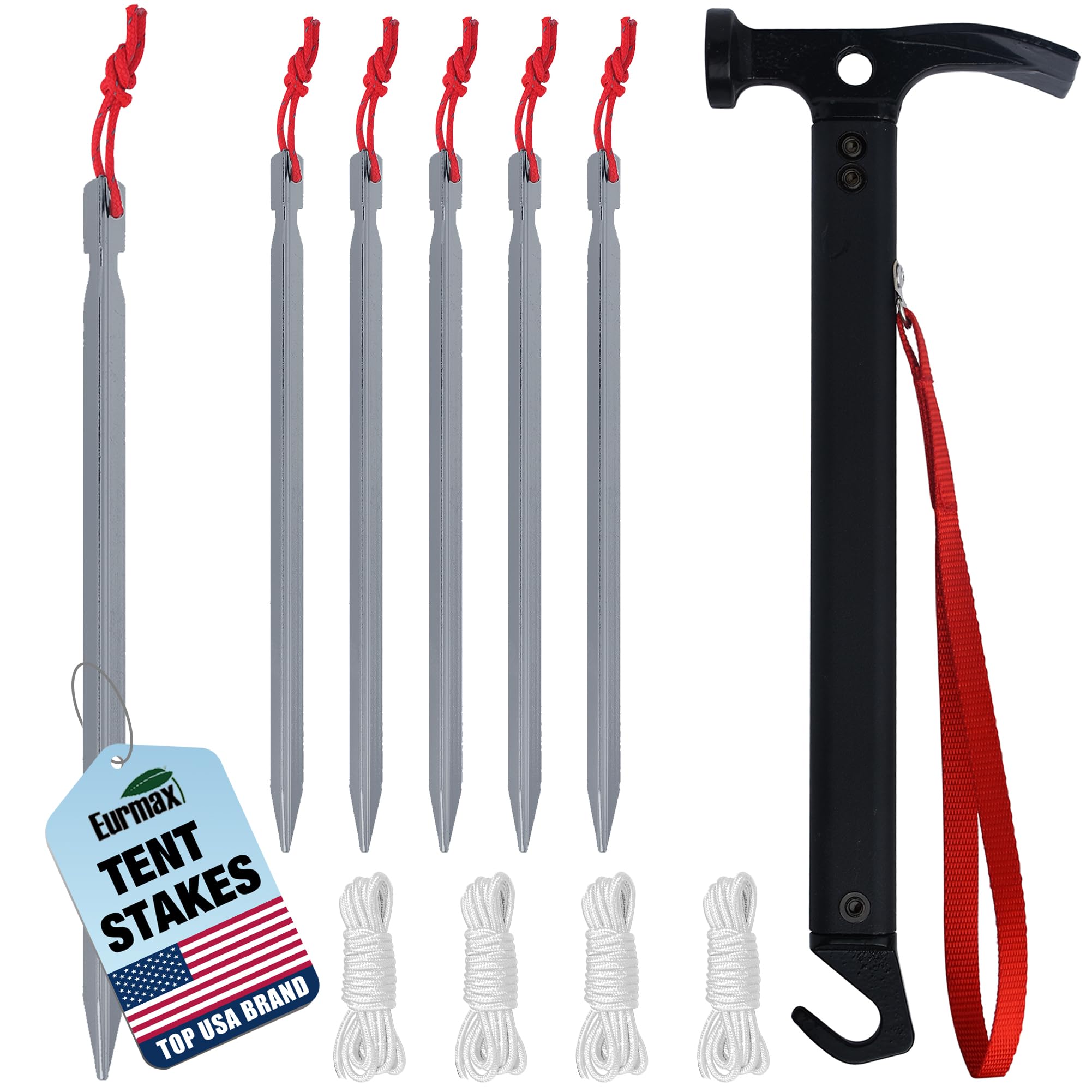 Galvanized Tent Stakes & Hammer Set – Heavy-Duty Non-Rust Anchors for Camping & Canopies