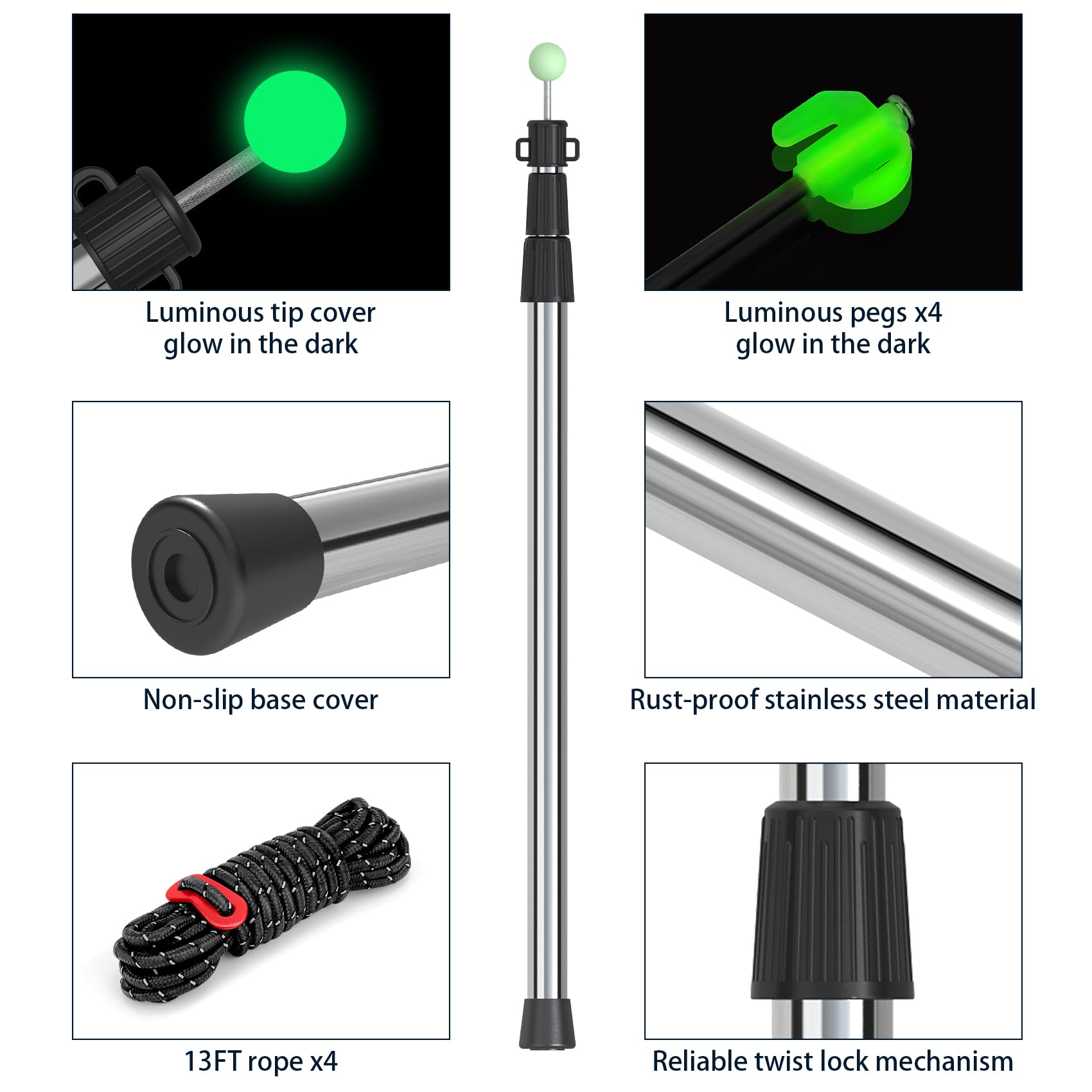Telescoping Tarp Poles – Heavy-Duty Stainless Steel Canopy Pole Set for Camping & Outdoor Use (Set of 2)