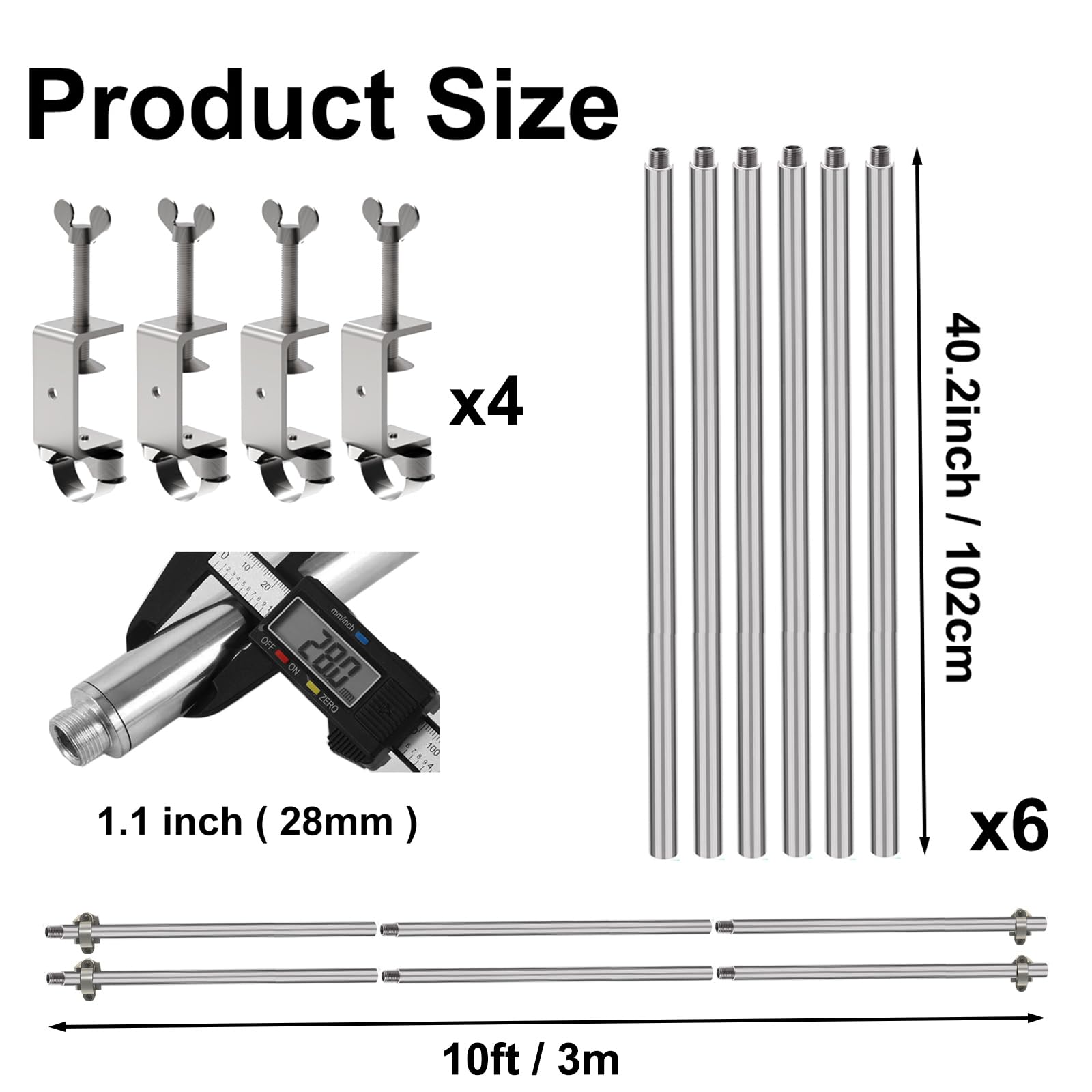 10 FT Canopy Rail Bar Set – Half Wall Cross Bars with Frame Connectors for Pop-Up Canopies (Set of 2)