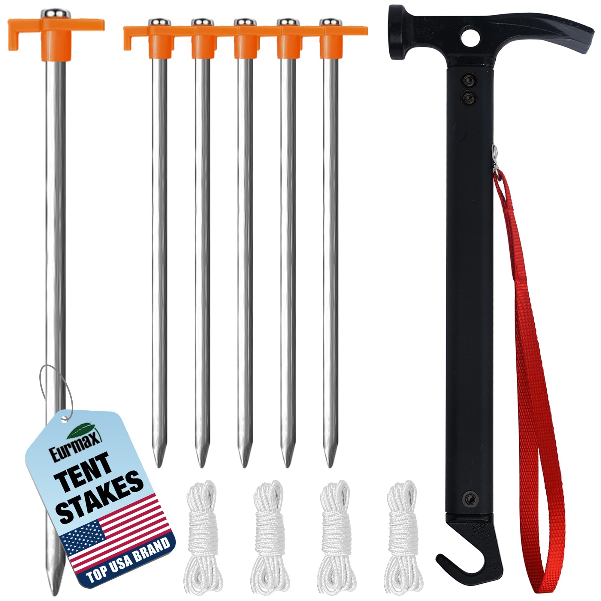 Galvanized Tent Stakes & Hammer Set – Heavy-Duty Non-Rust Anchors for Camping & Canopies